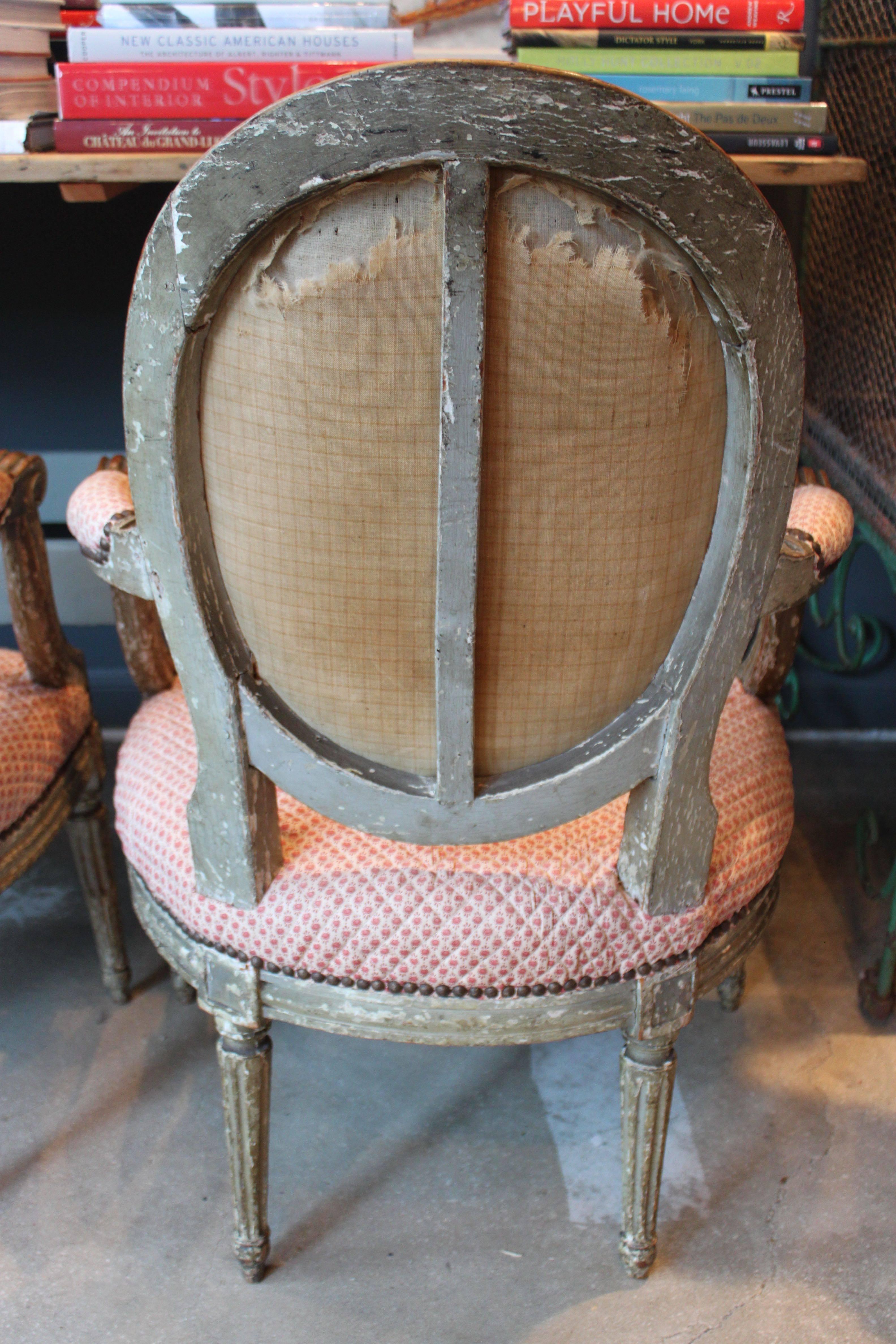Set of Three Period Louis XVI Painted Fauteuils, France, Late 18th Century 3