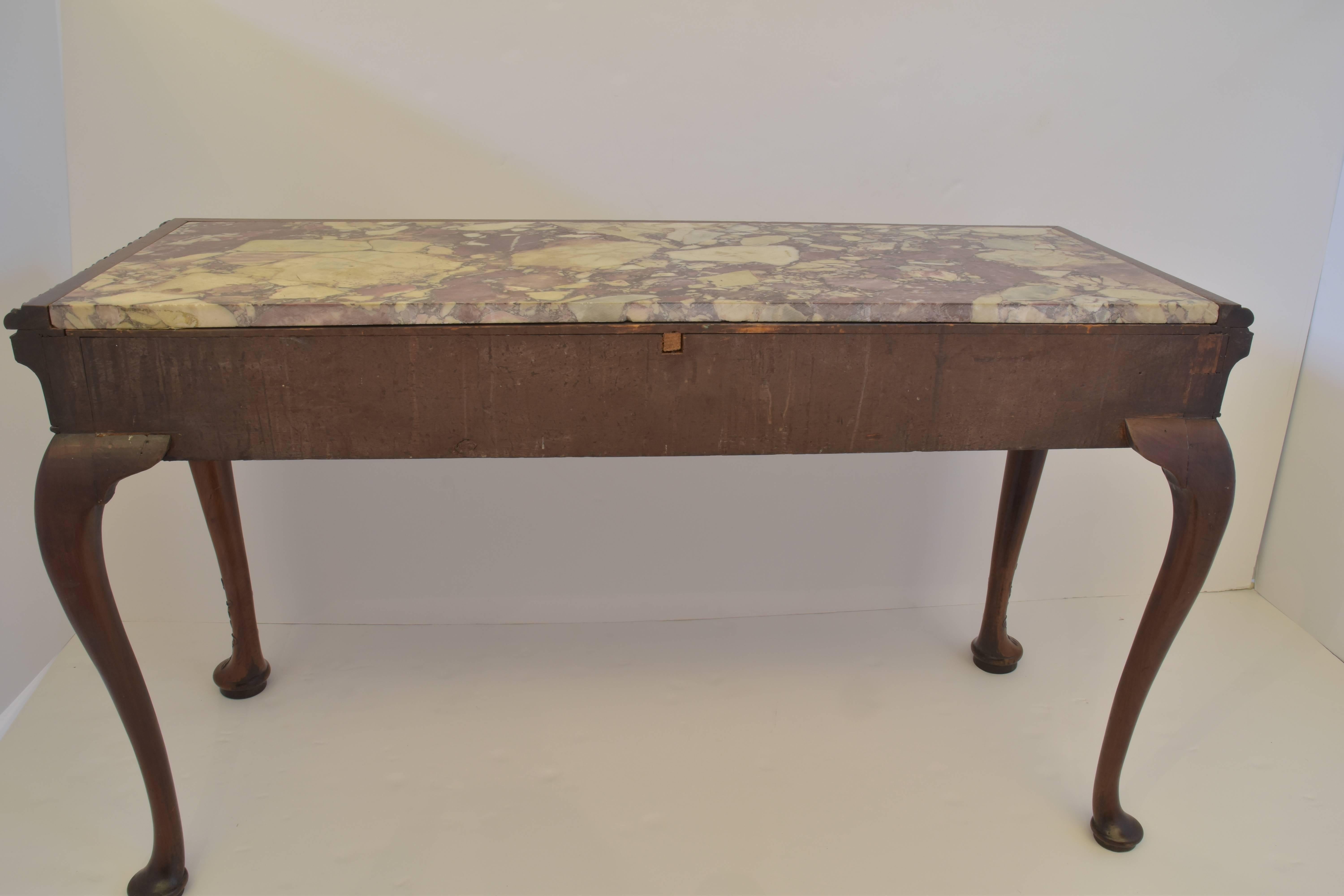 George I Carved Mahogany Breche Violette Marble Top Console Table, 19th Century 2