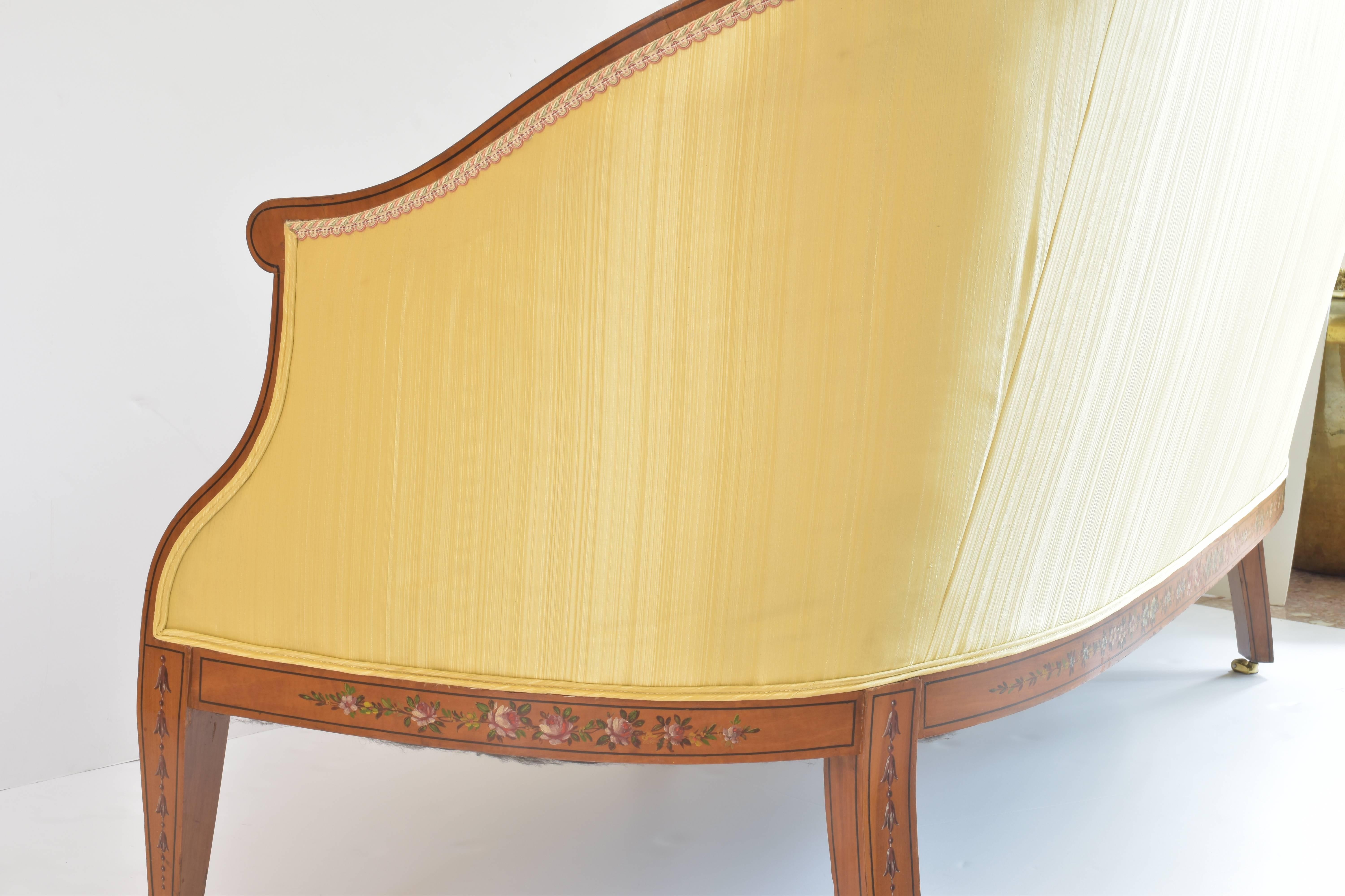 English Sheraton Settee with Painted Neoclassical Figural Detail, circa 1870 1