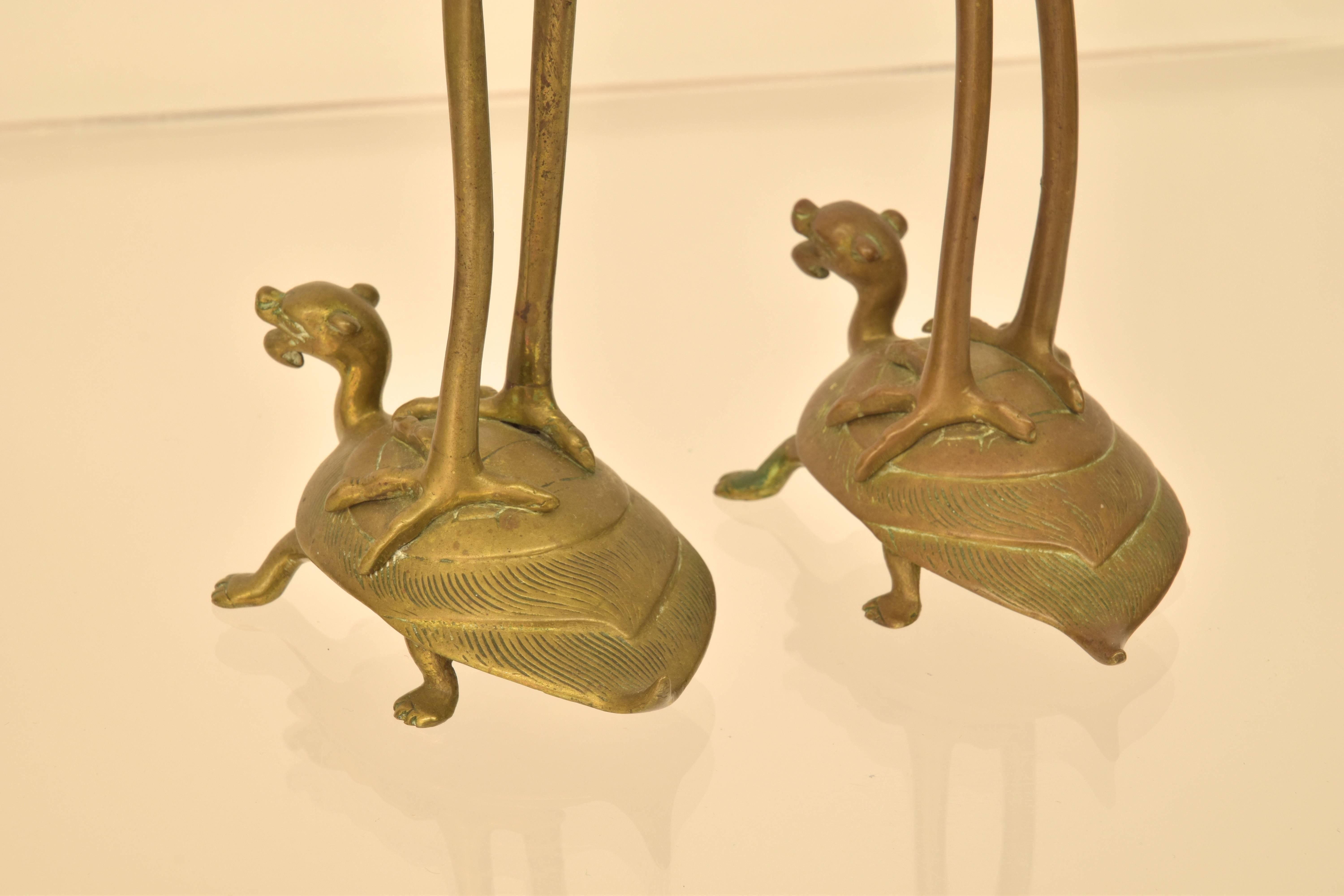 Unknown Pair of Crane and Tortoise Candlesticks