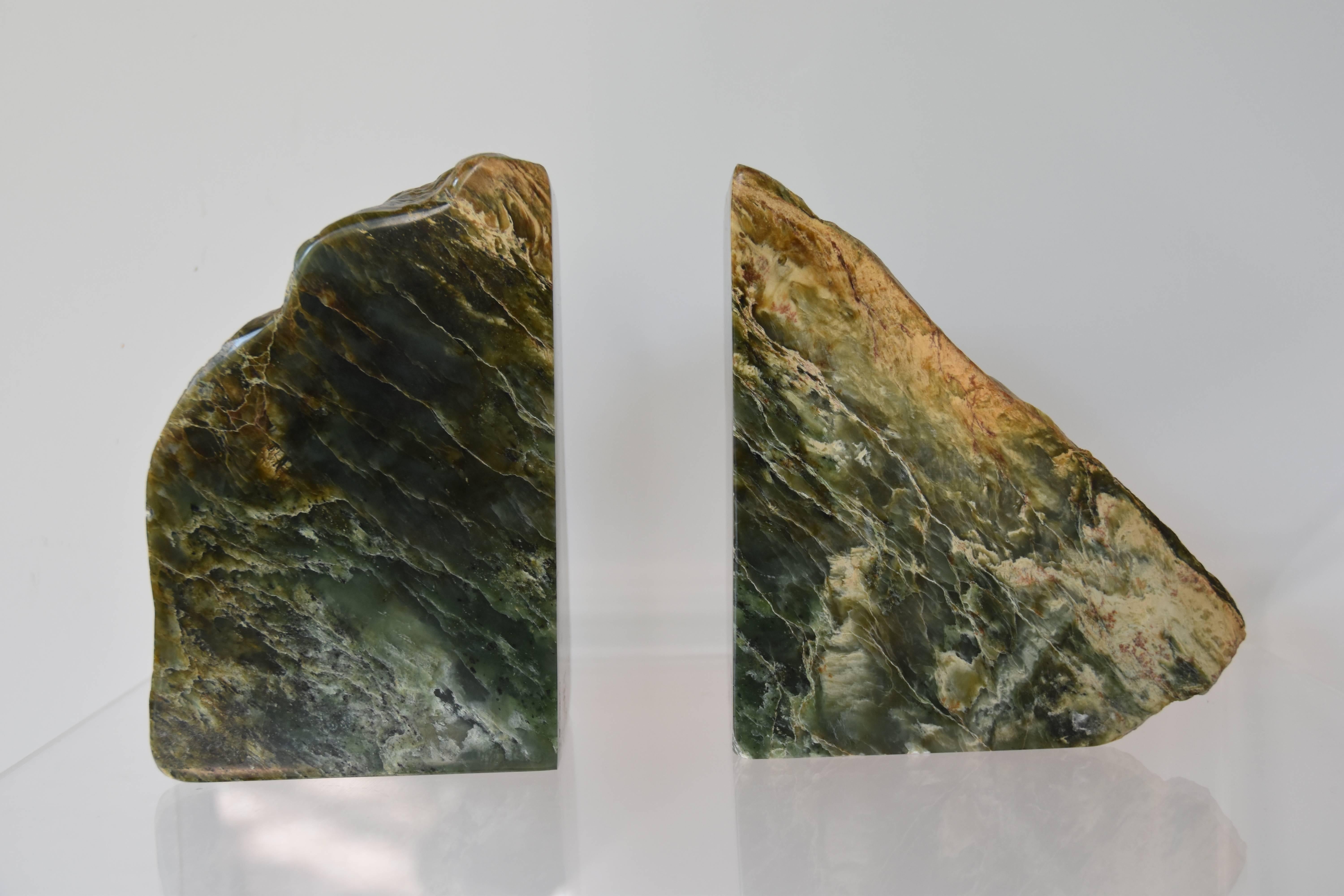 Rich, deep green natural stone fragment bookends.