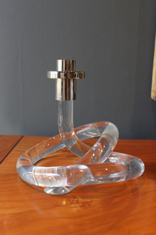 Dorothy Thorpe Lucite and Nickel Pretzel Candlesticks or Candelabra at