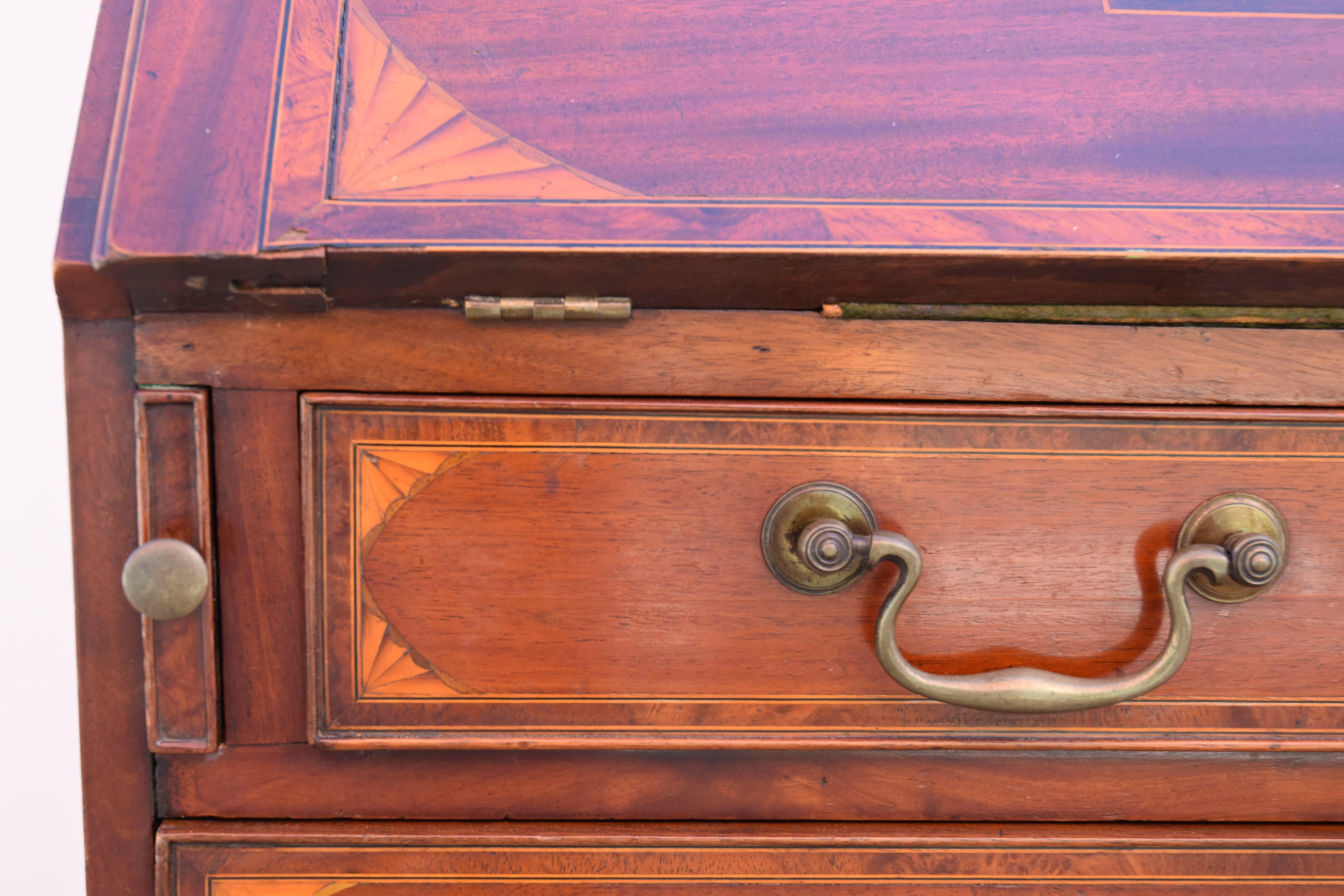 Drop Front Secretary with Marquetry, 19th Century For Sale 1