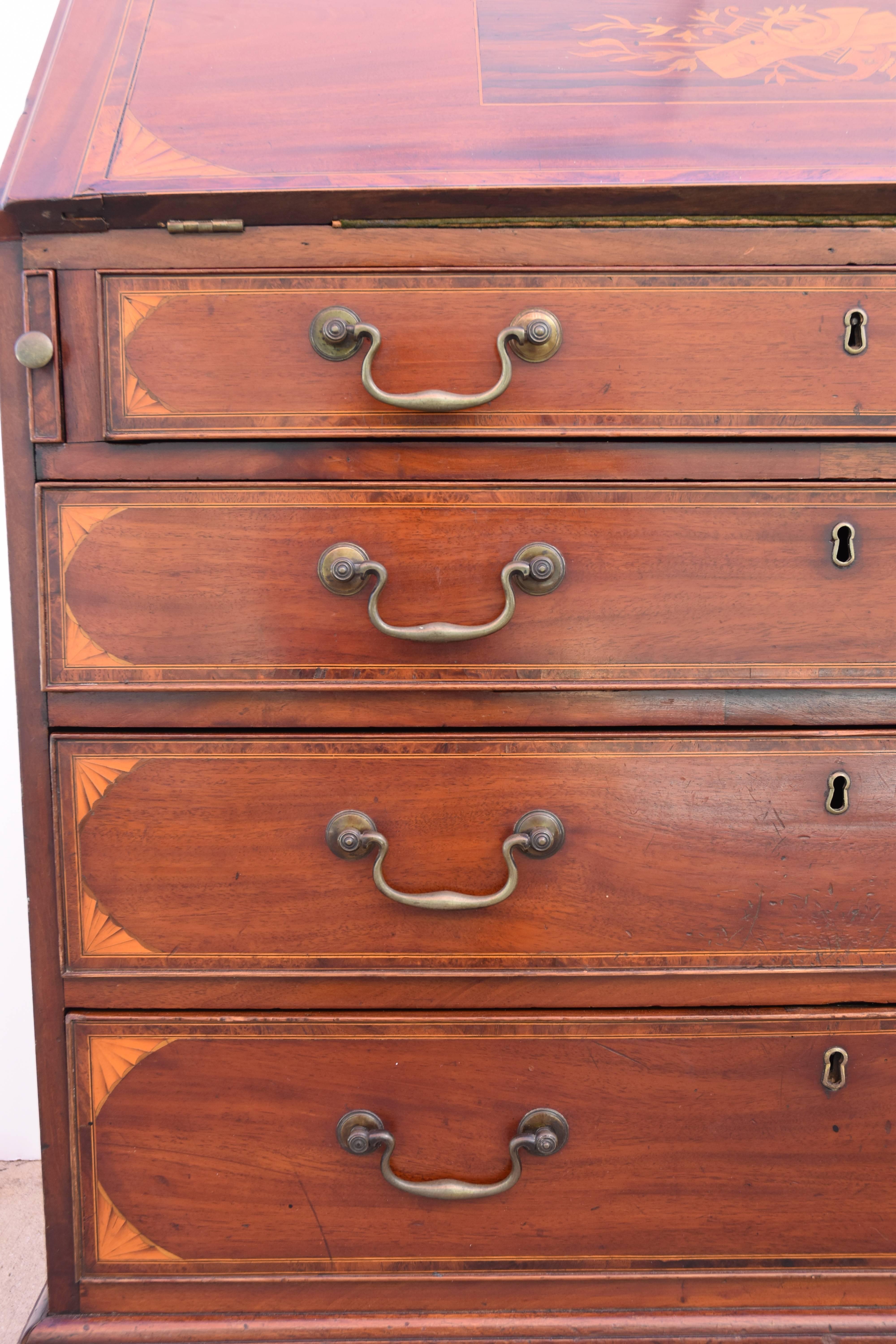 Drop Front Secretary with Marquetry, 19th Century For Sale 2