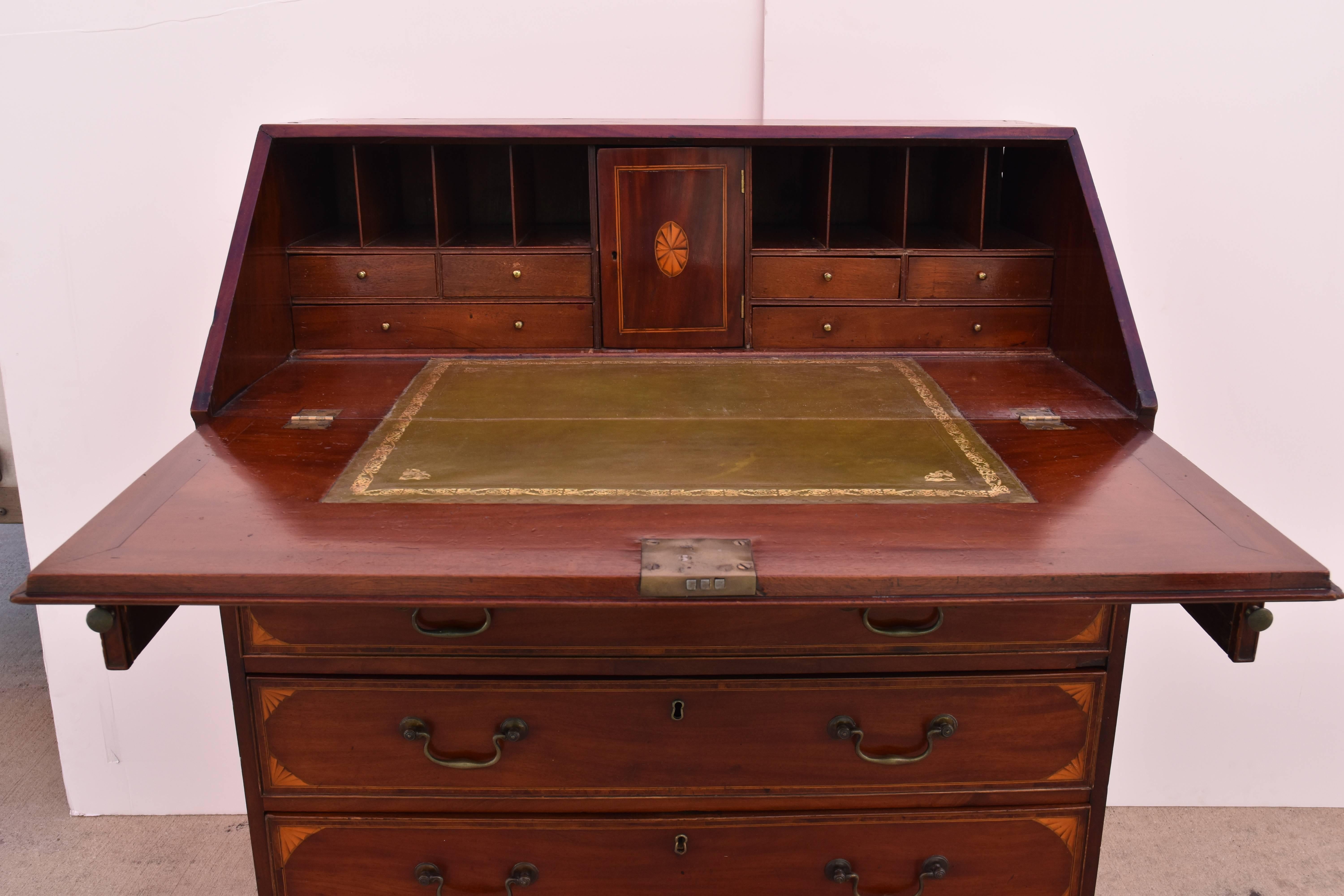 Georgian Drop Front Secretary with Marquetry, 19th Century For Sale