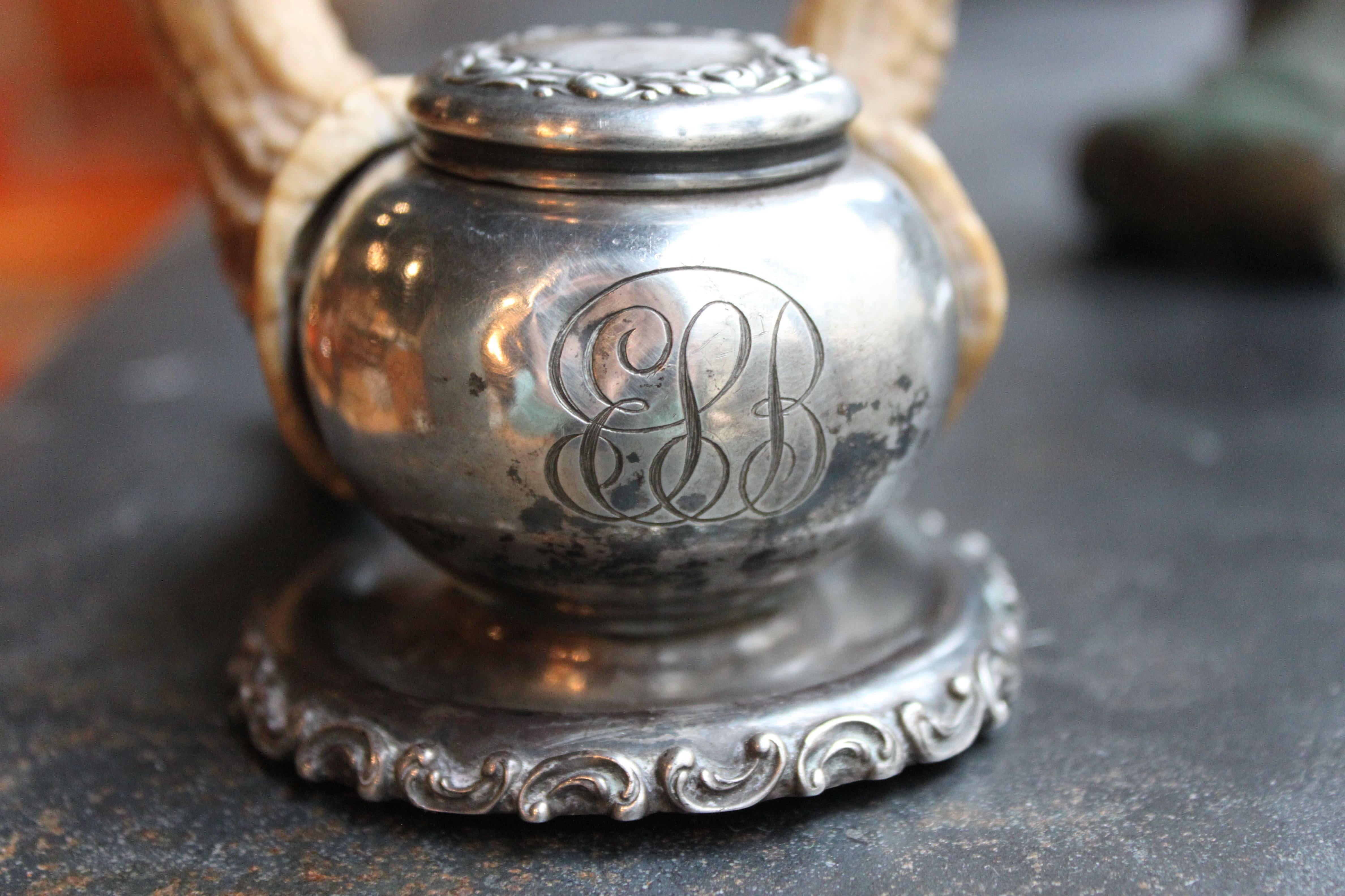 Sterling silver inkwell marked 