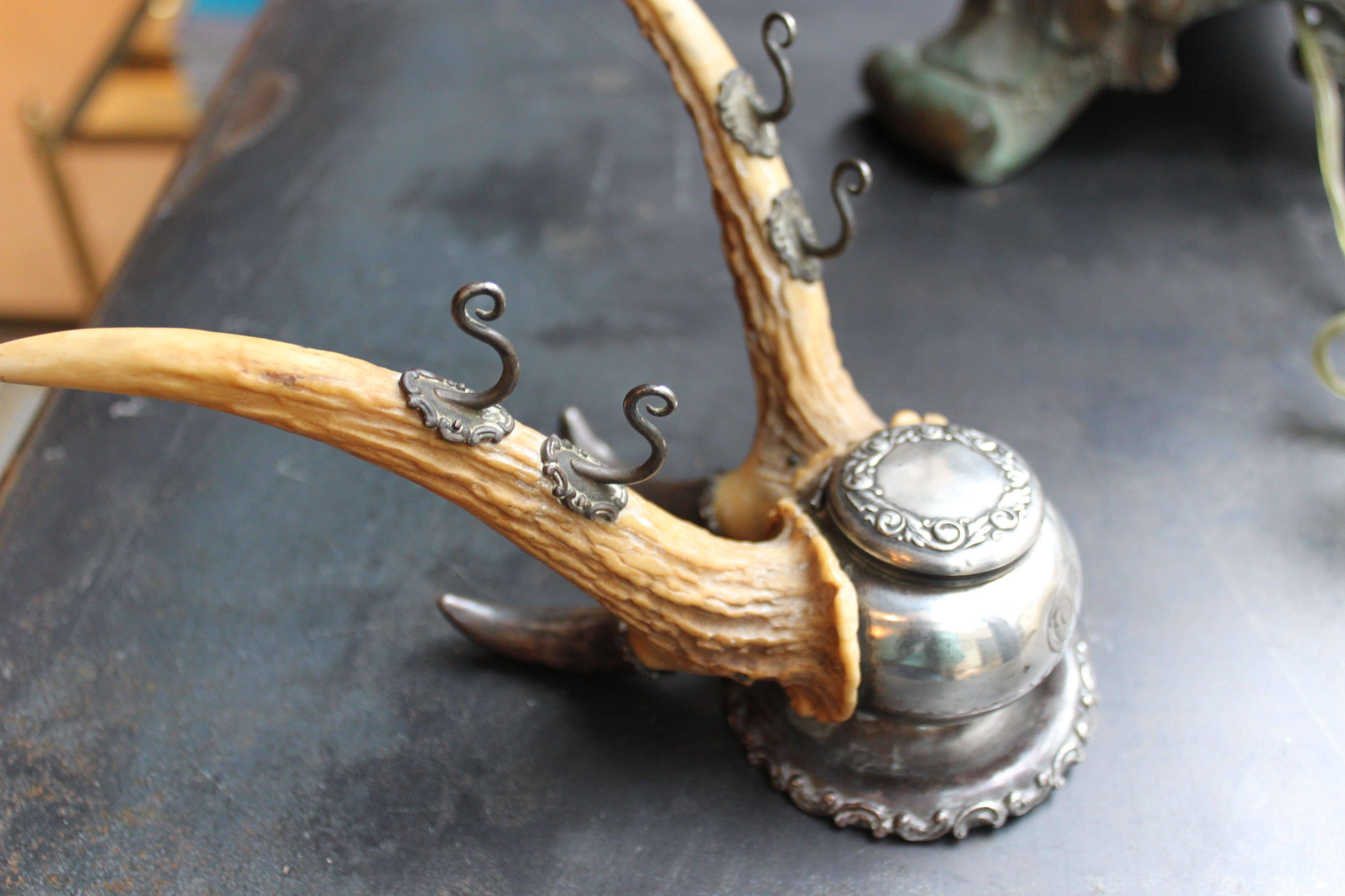 Theodore B. Starr Sterling and Roe Deer Antler Inkwell, Late 19th Century 4
