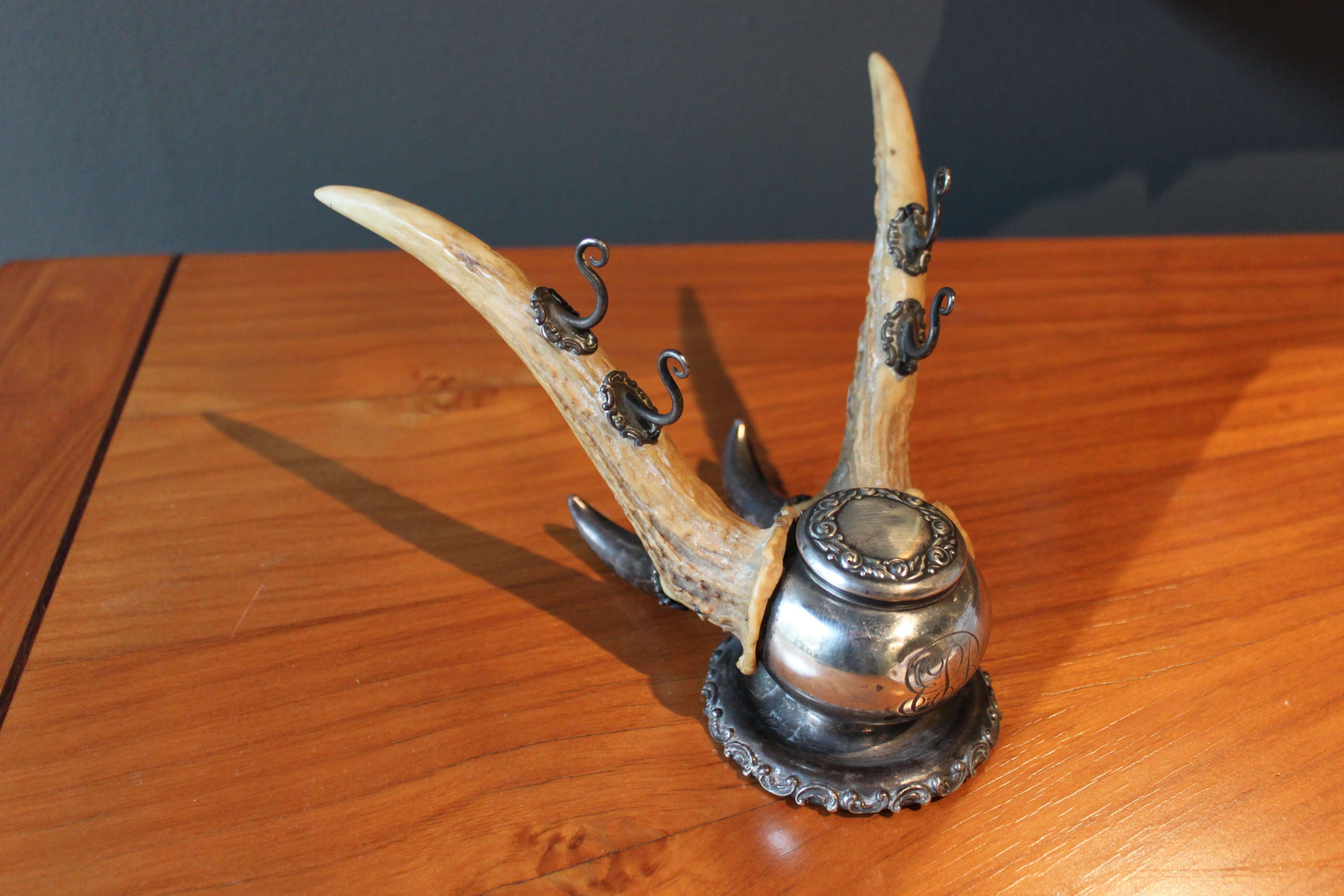 Theodore B. Starr Sterling and Roe Deer Antler Inkwell, Late 19th Century 5