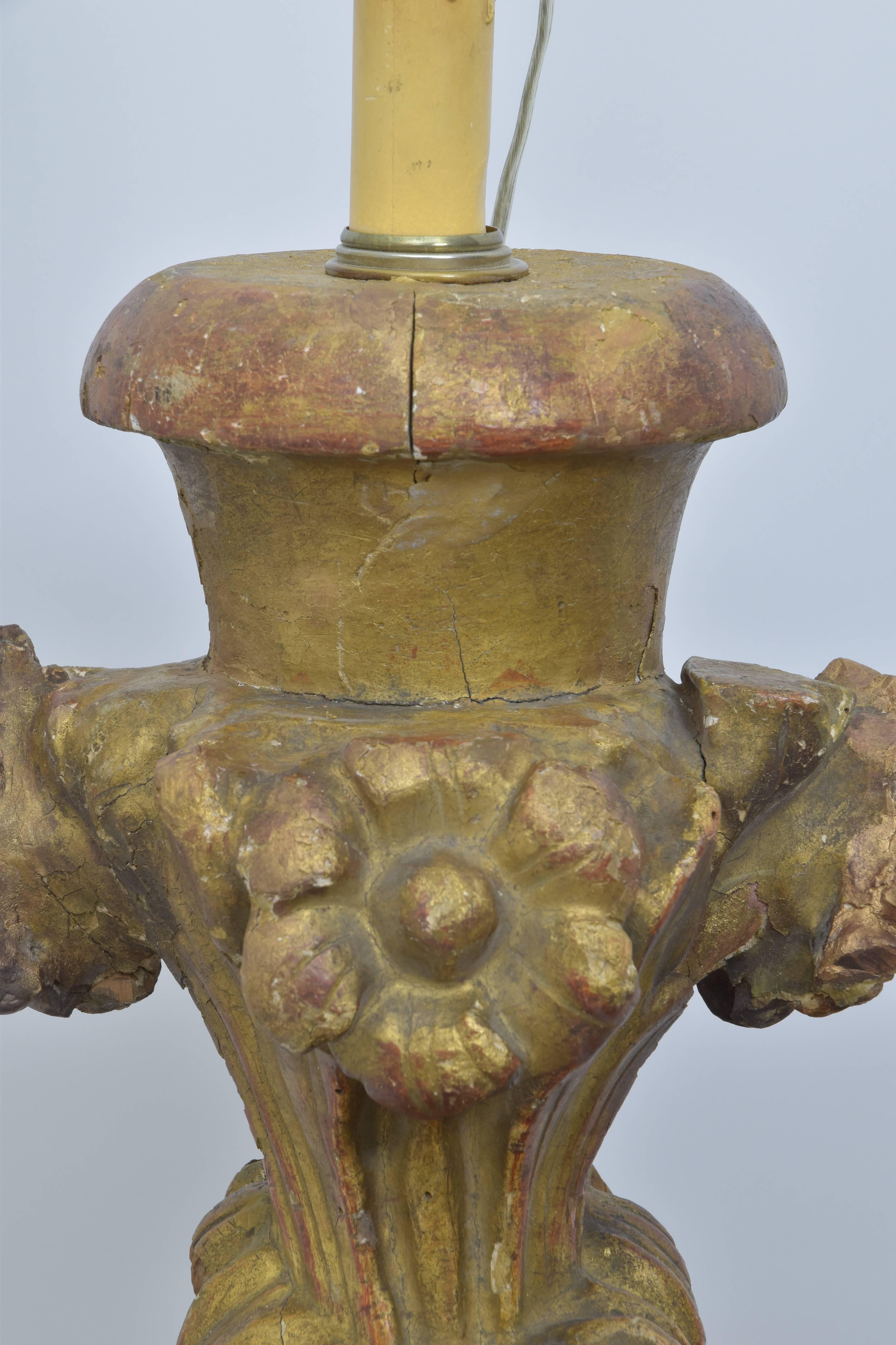 Giltwood 18th Century Italian Fragment as a Lamp For Sale