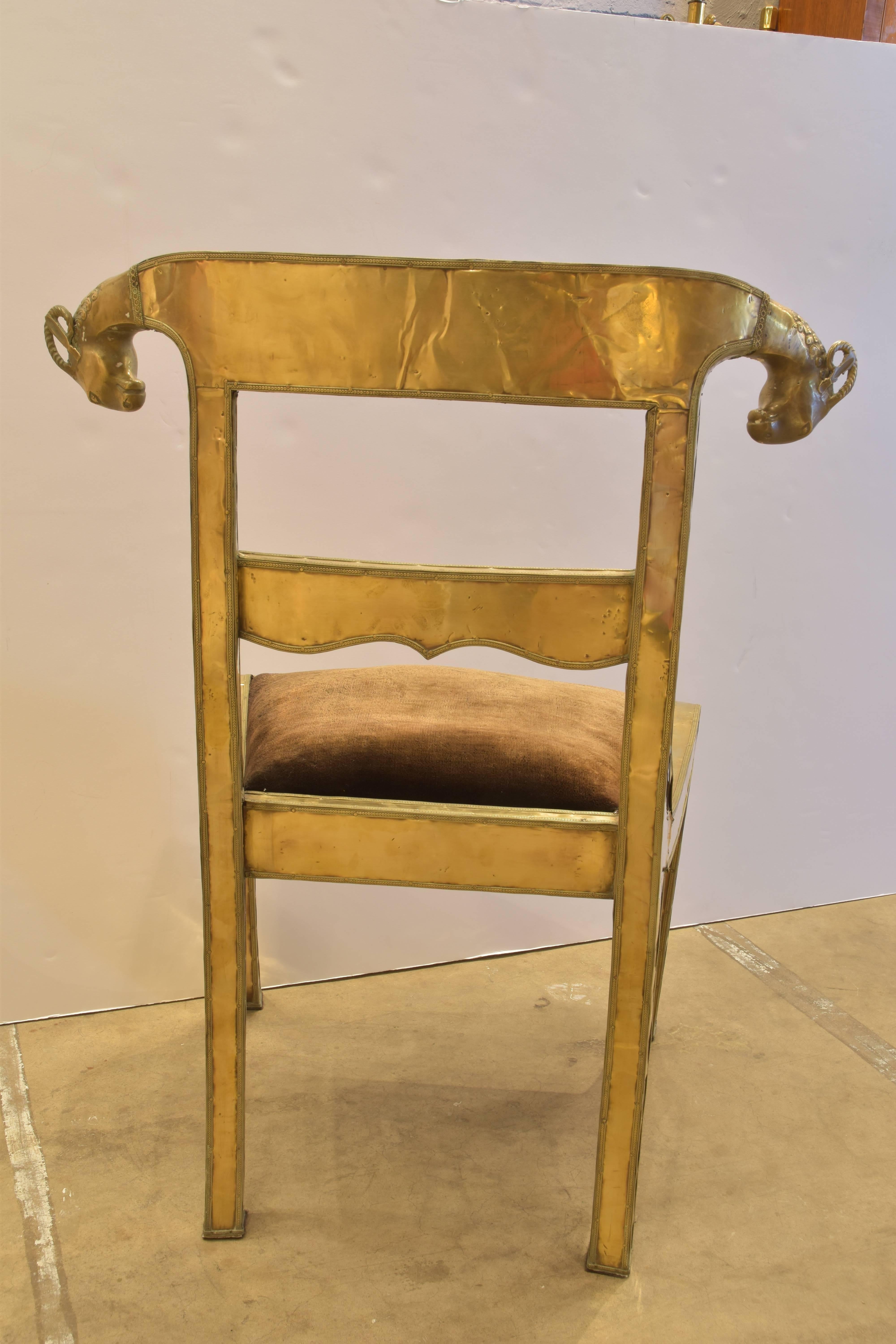 Indian Brass Chair with Ram's Head Detail