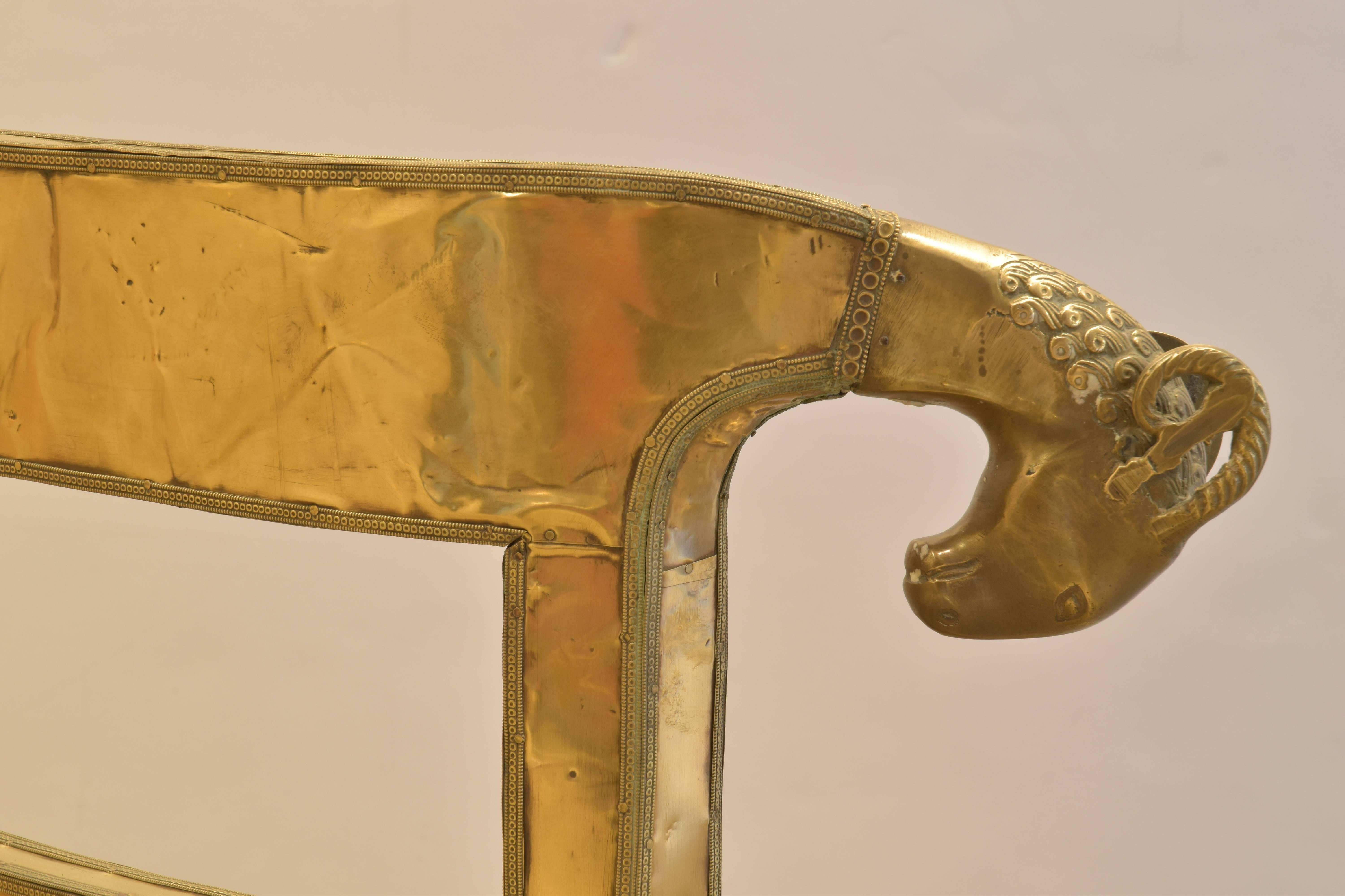 20th Century Brass Chair with Ram's Head Detail
