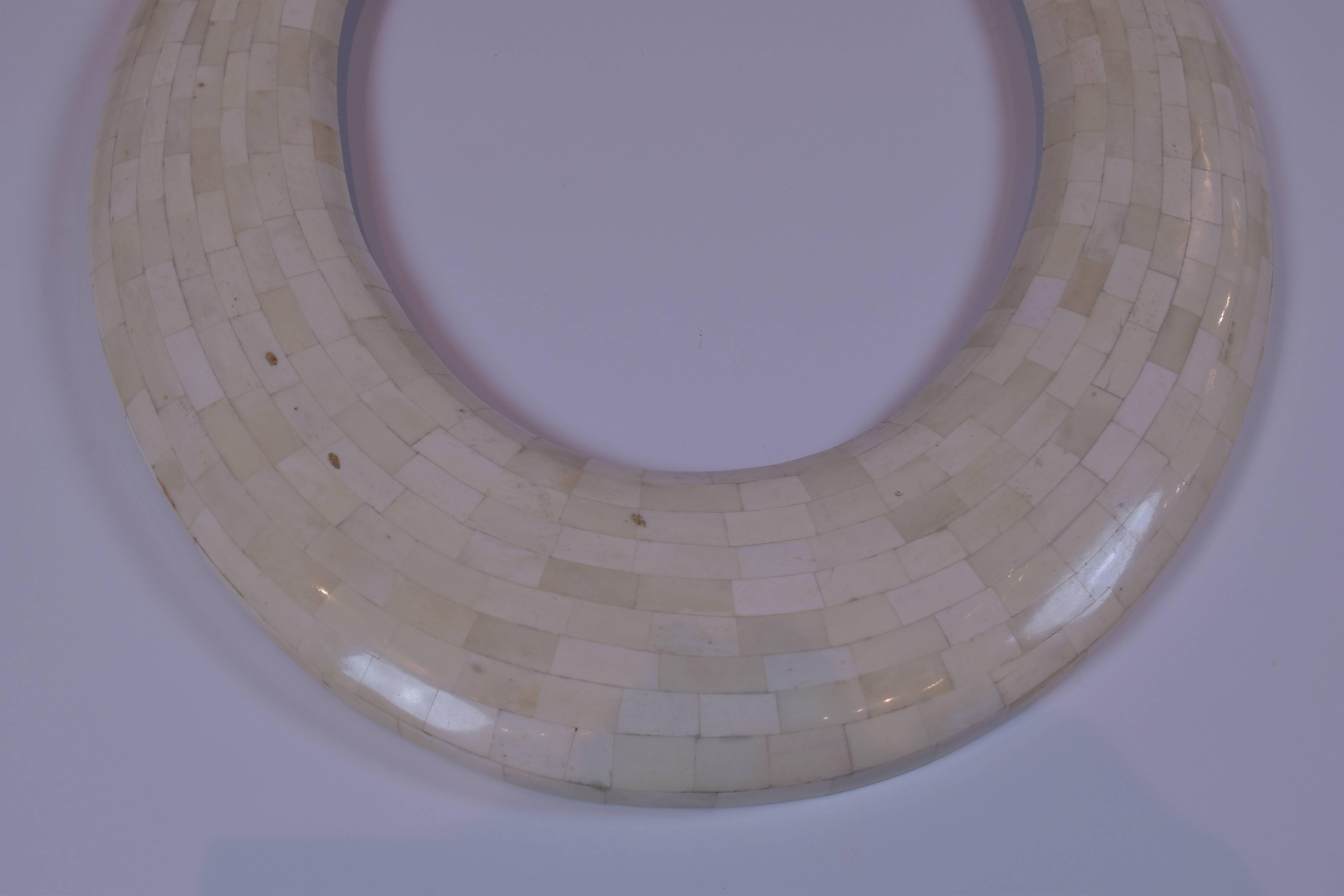 Modern Tessellated Bone Oval Mirror For Sale