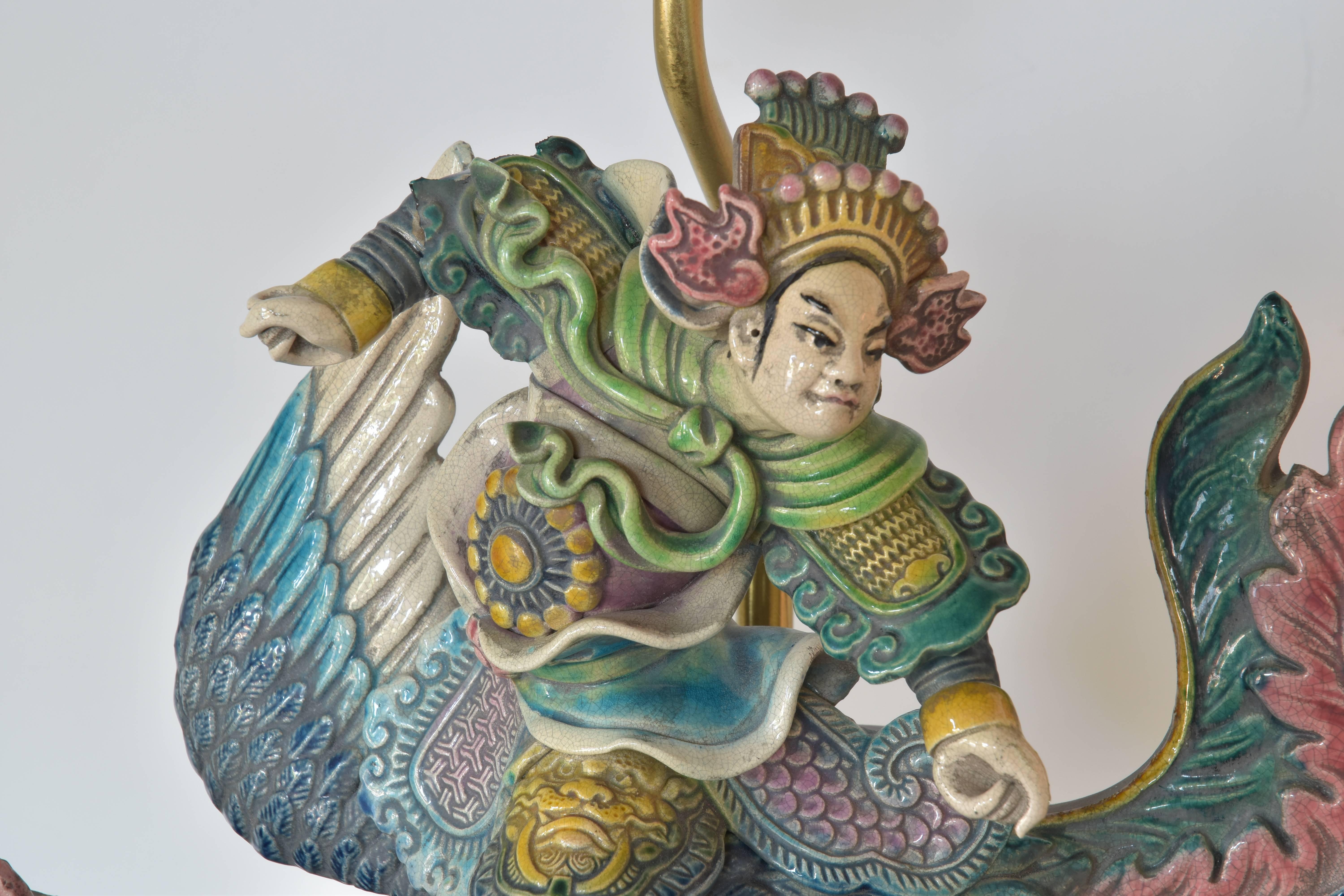 Chinese Export Chinese Warrior Roof Tile as a Lamp
