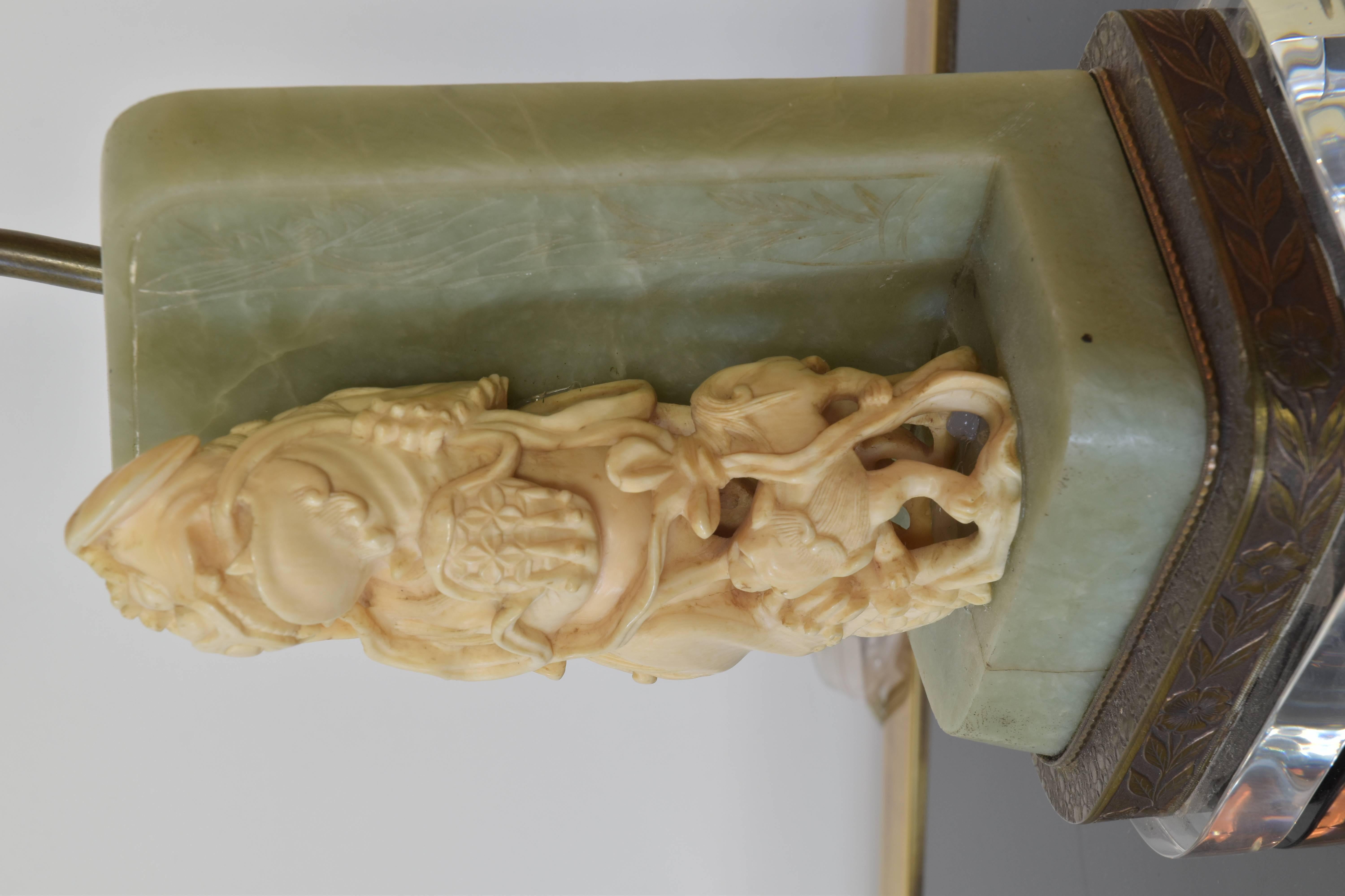 Carved Bone and Jade Foo Dog Accent Lamp 1