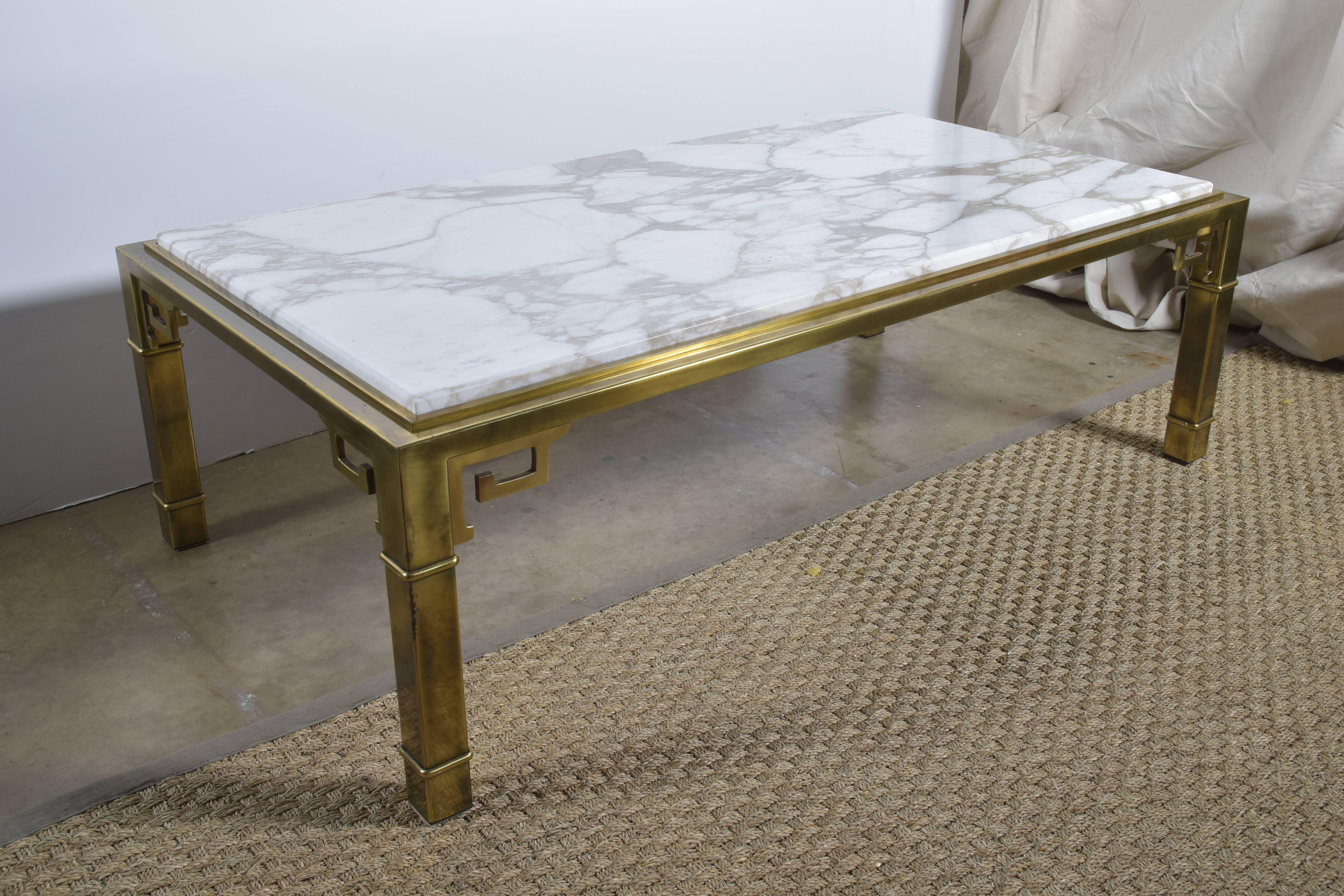 Mastercraft Brass and Marble Cocktail Table, circa 1970 In Excellent Condition In San Antonio, TX
