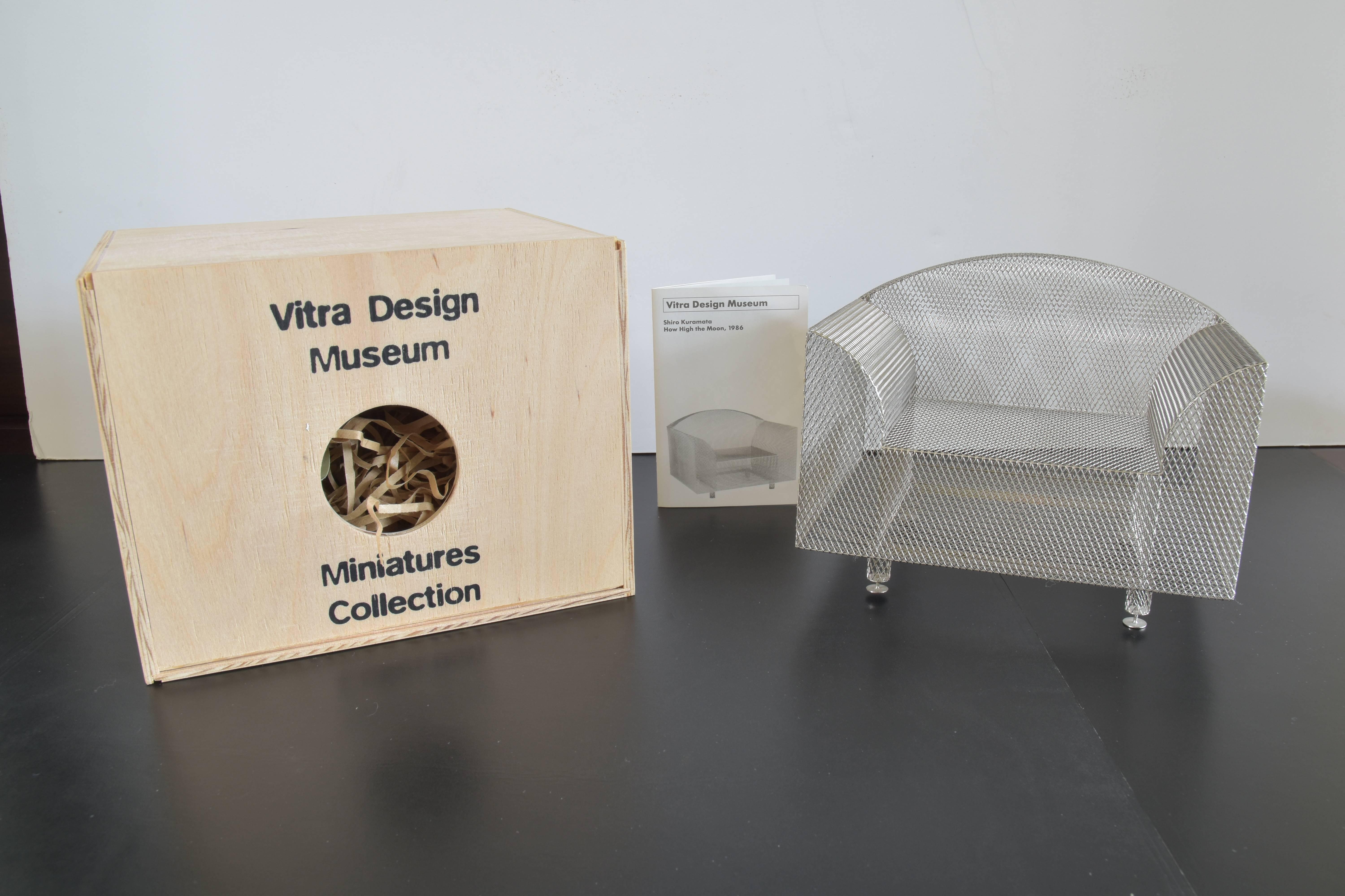
This charming miniature is modeled on an original manufactured by Vitra, produced and distributed by the Vitra design museum with permission of Mieko Kuramata, Tokyo and Vitra.

Original wooden box and brochure are included with narrative