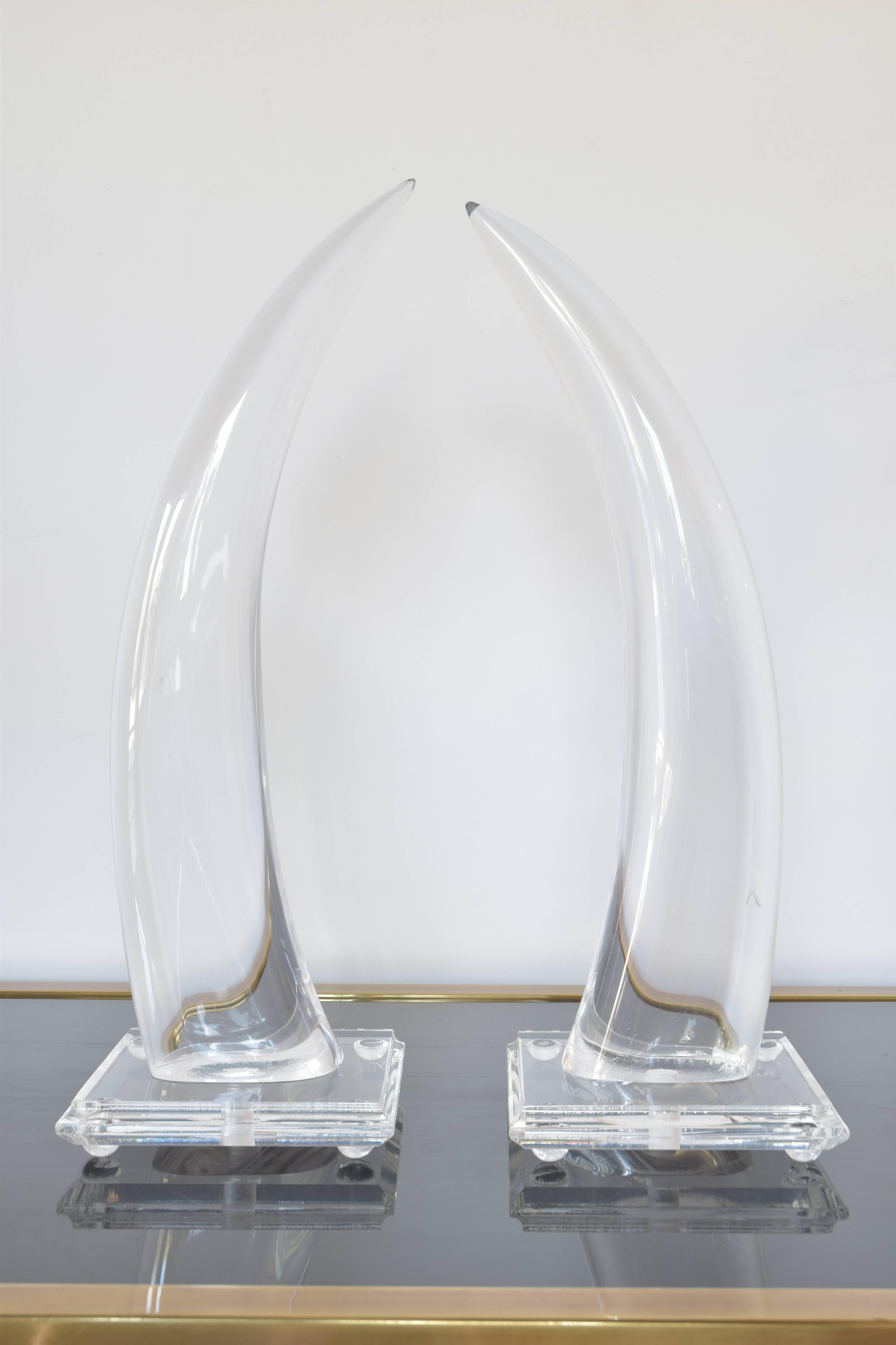 Pair of Van Teal Signed Lucite Tusks In Excellent Condition In San Antonio, TX