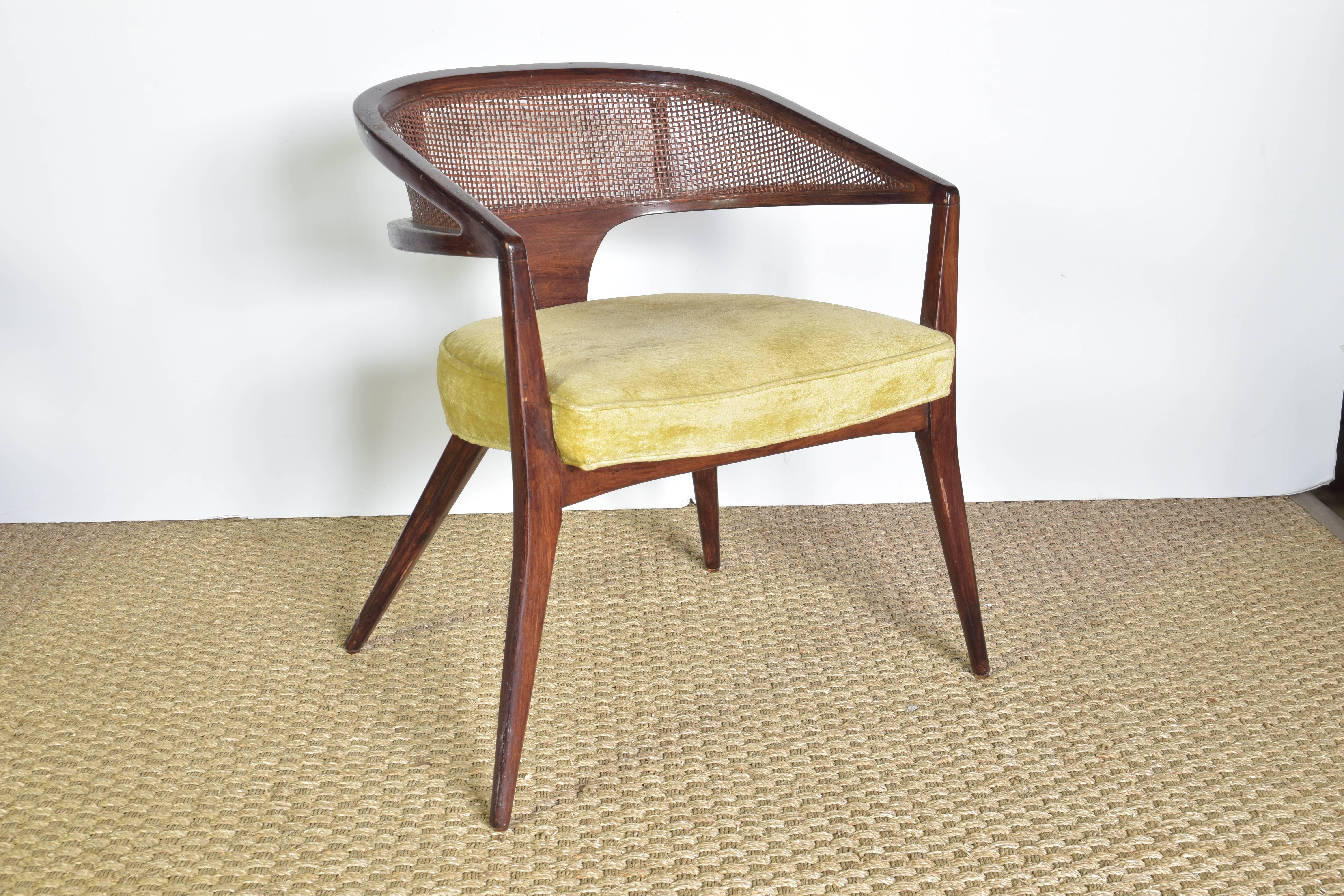 Cane Pair of Midcentury Curved Back Chairs