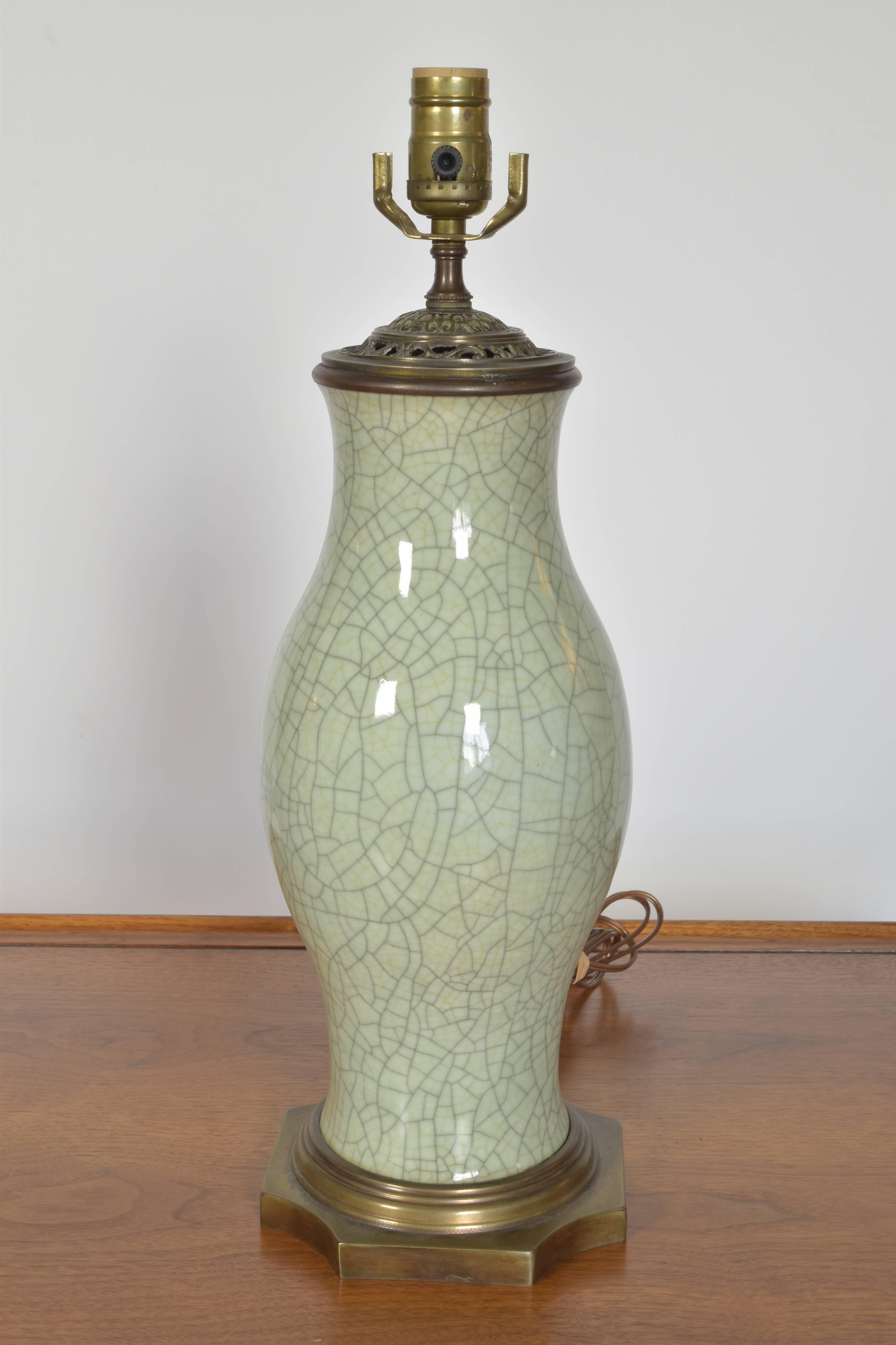 Chinese Export Celadon Crackle Glaze Lamp