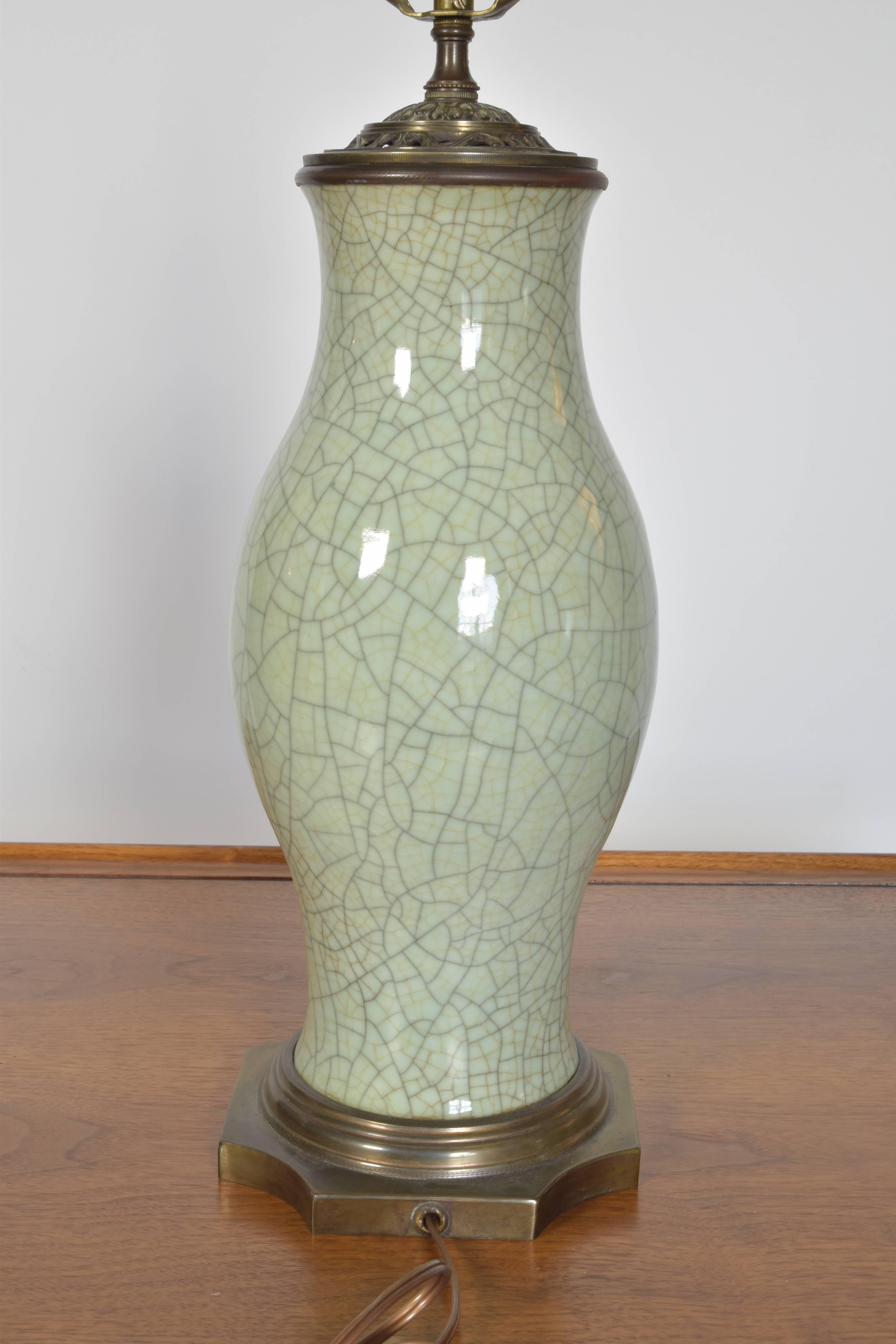 20th Century Celadon Crackle Glaze Lamp