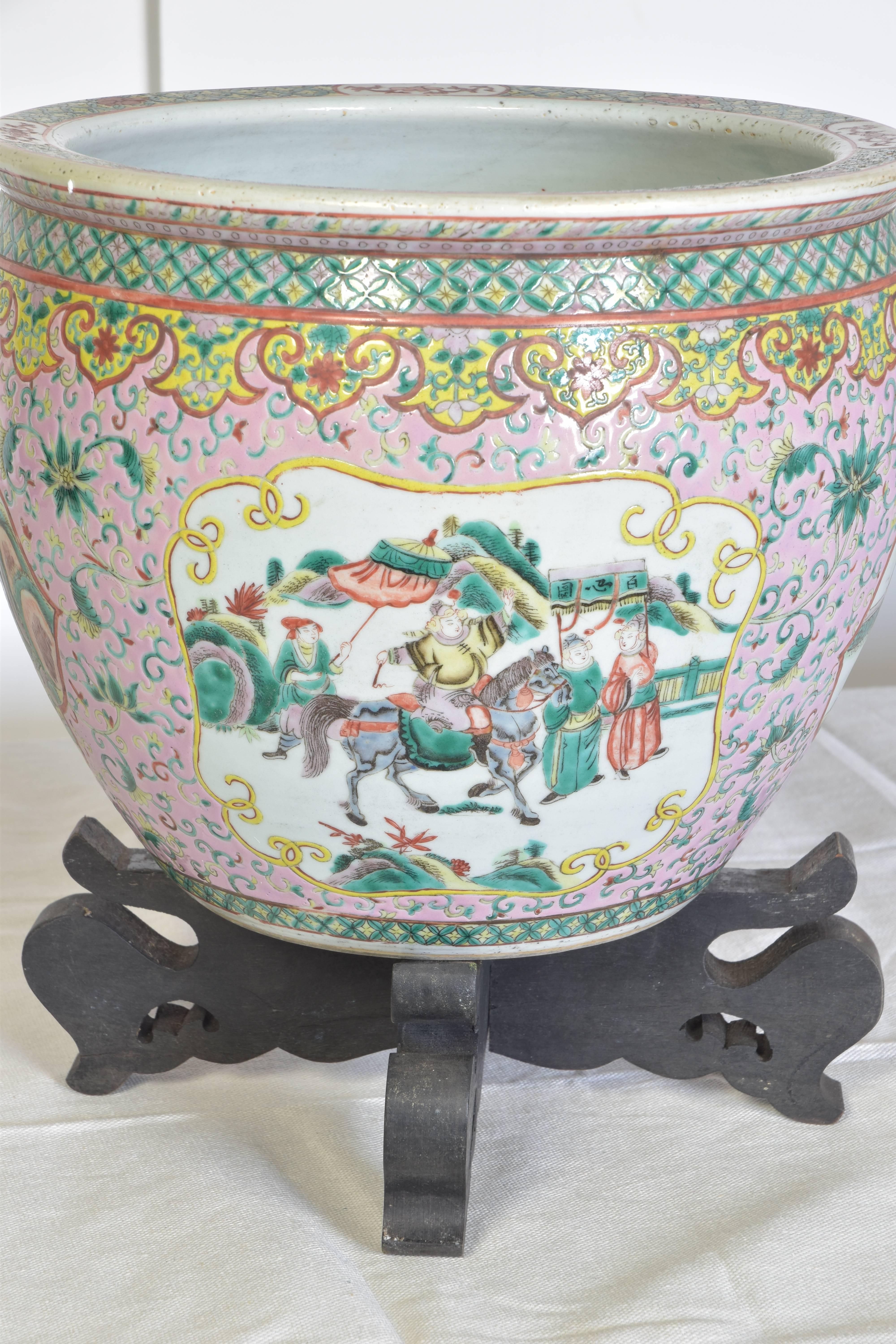 Porcelain Hand-painted Chinese Jardiniere on Stand