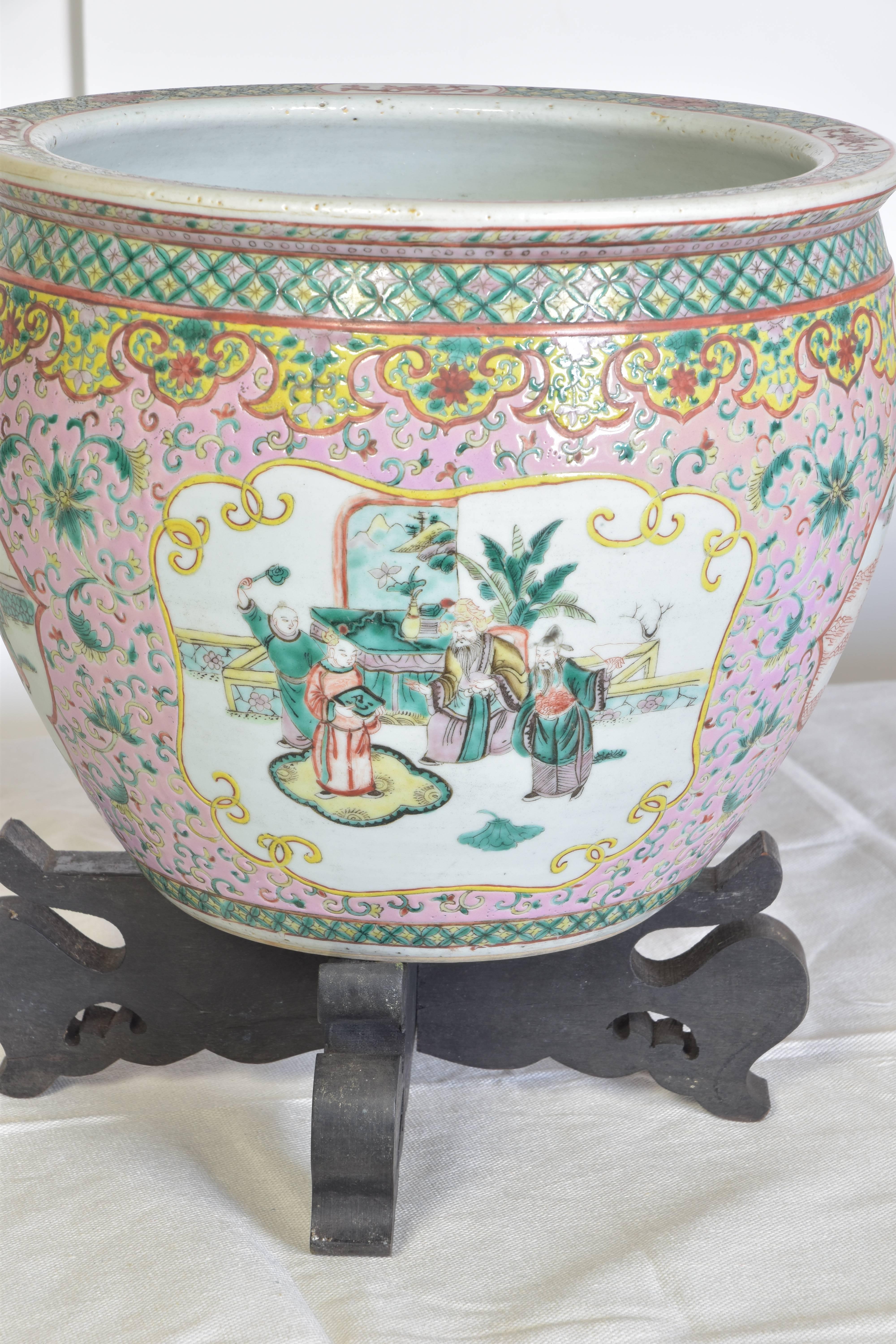Hand-painted Chinese Jardiniere on Stand 1