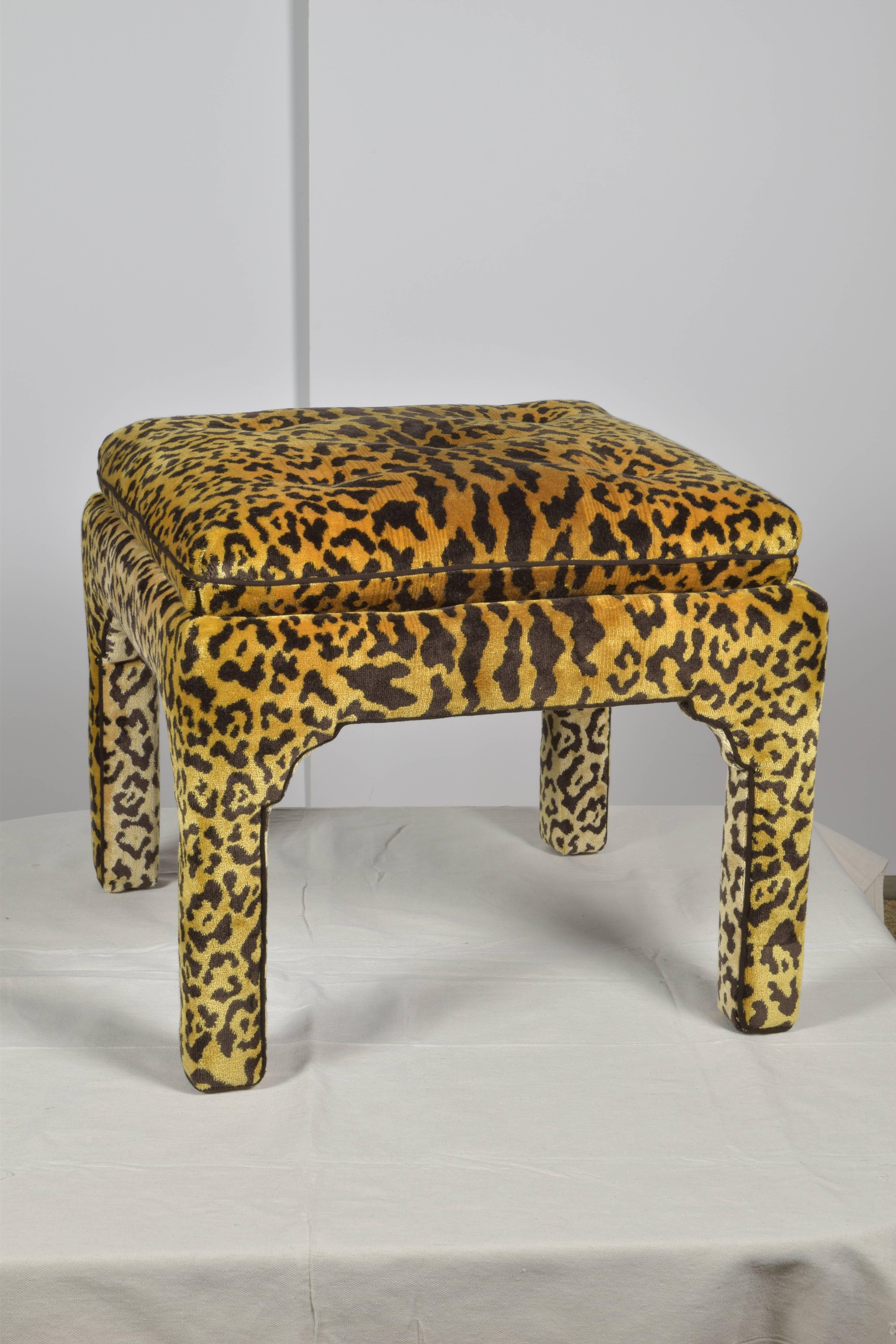 20th Century Pair of Leopard Velvet Ottomans