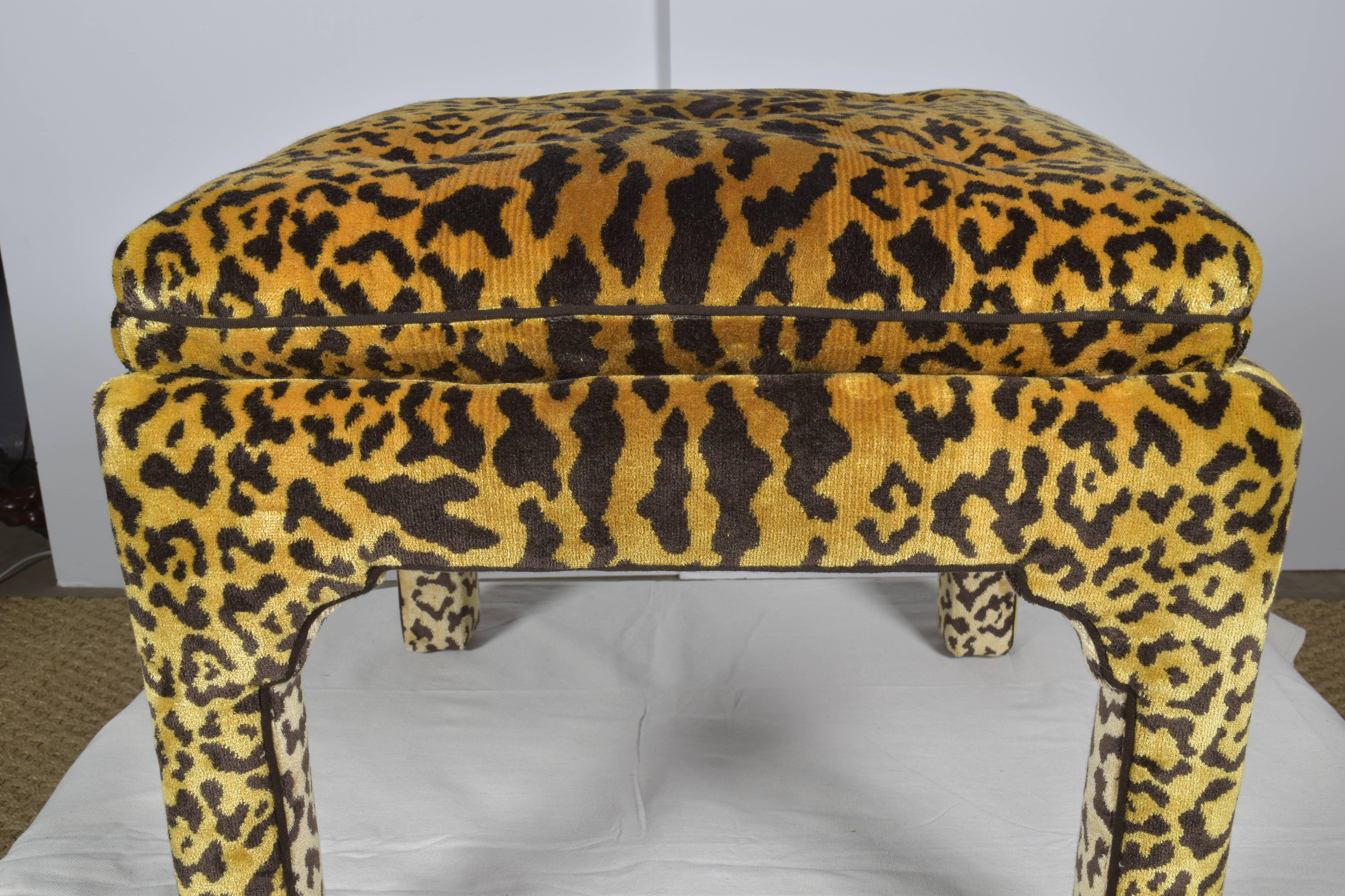 Pair of Leopard Velvet Ottomans In Excellent Condition In San Antonio, TX