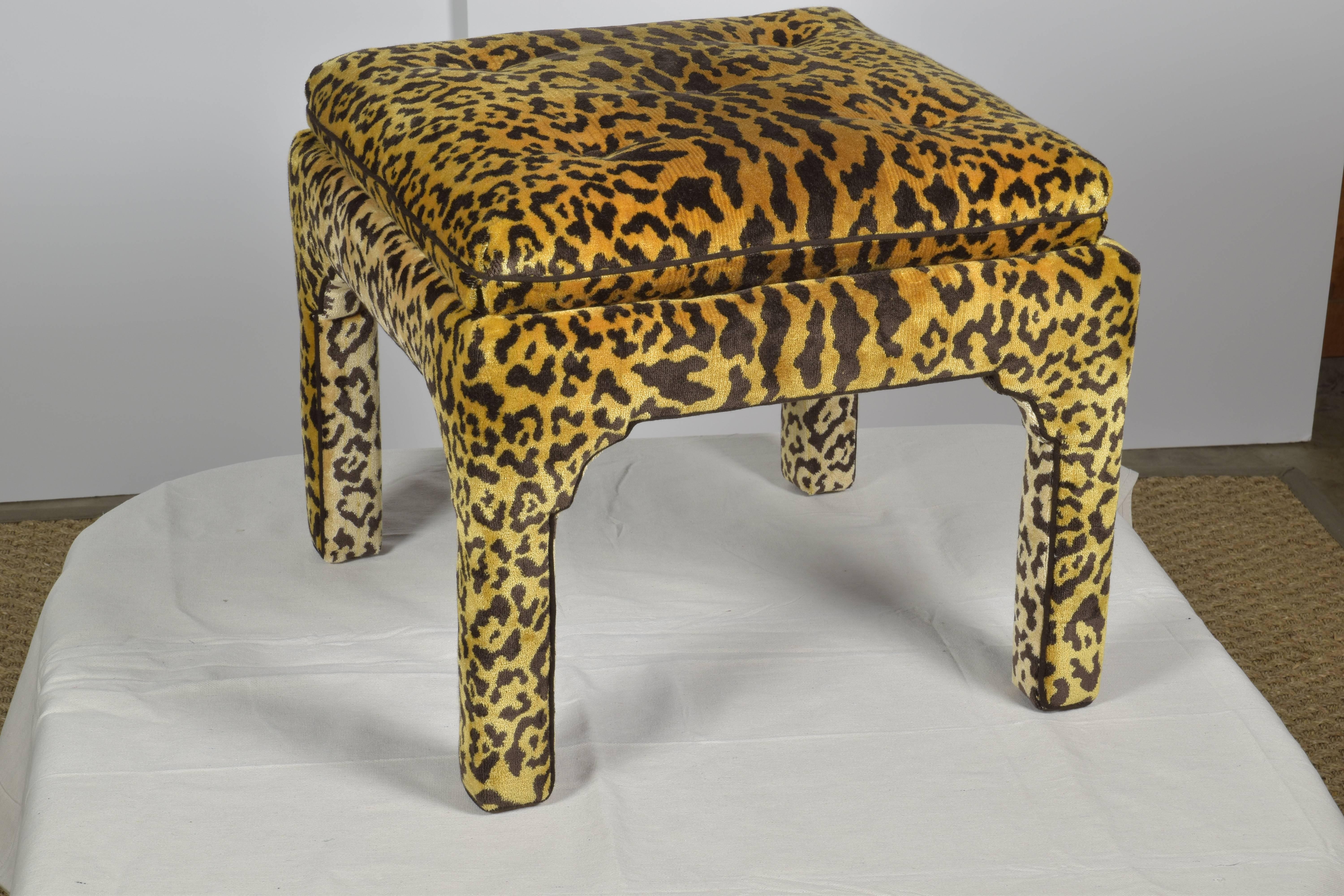 Pair of Leopard Velvet Ottomans 1