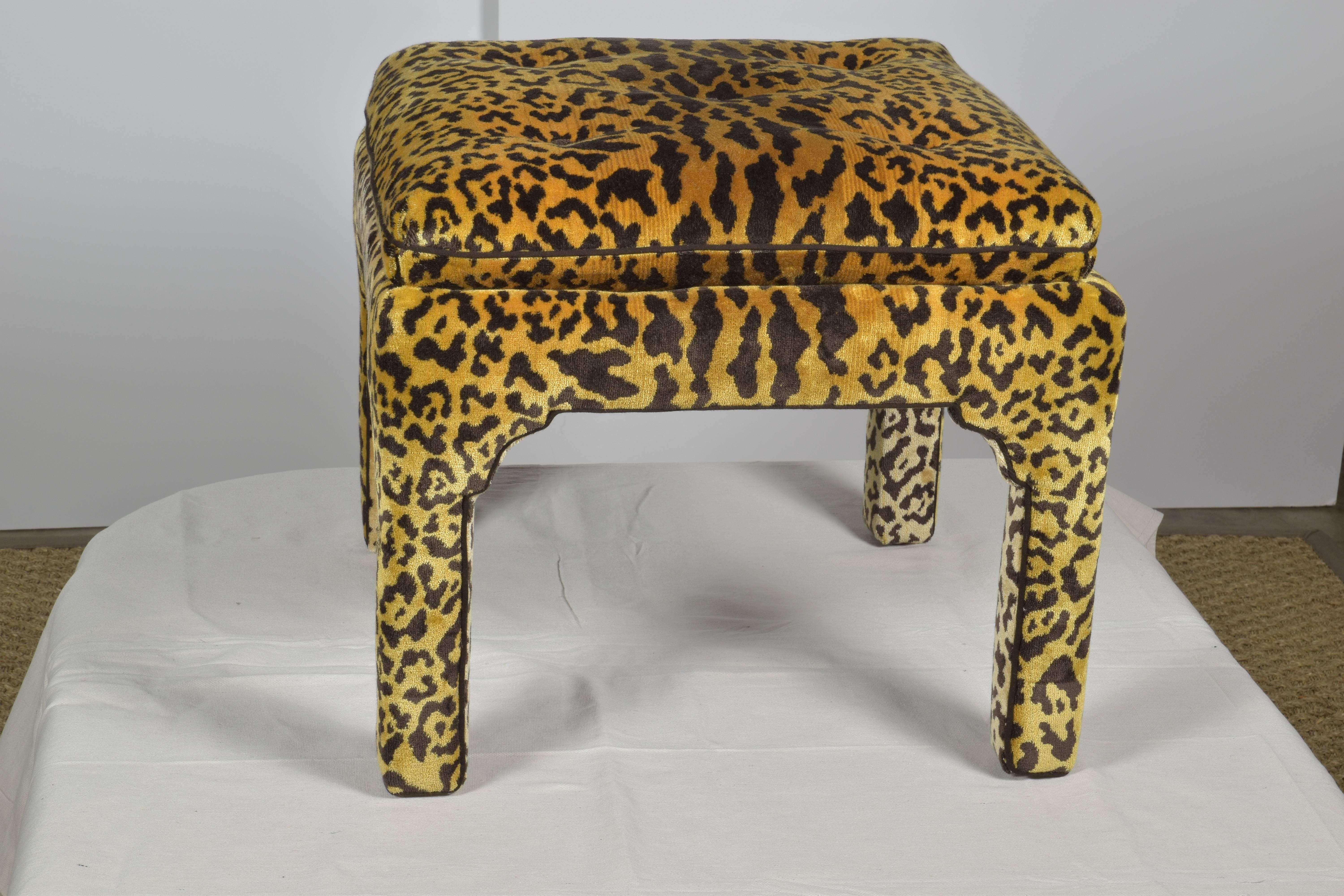 Pair of Leopard Velvet Ottomans 2