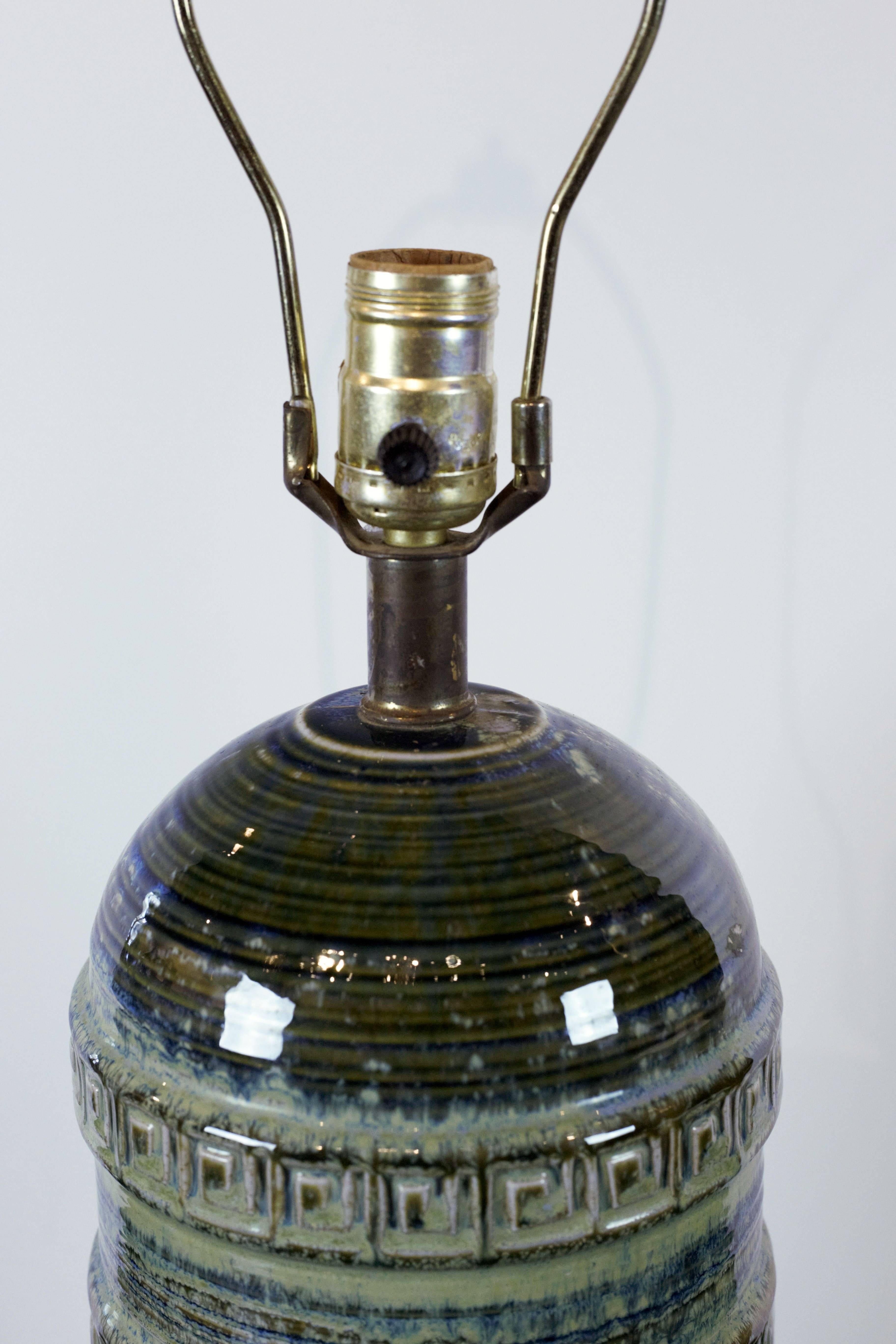 20th Century Mid-Century Modern Pottery Lamp with Greek Key Patterning