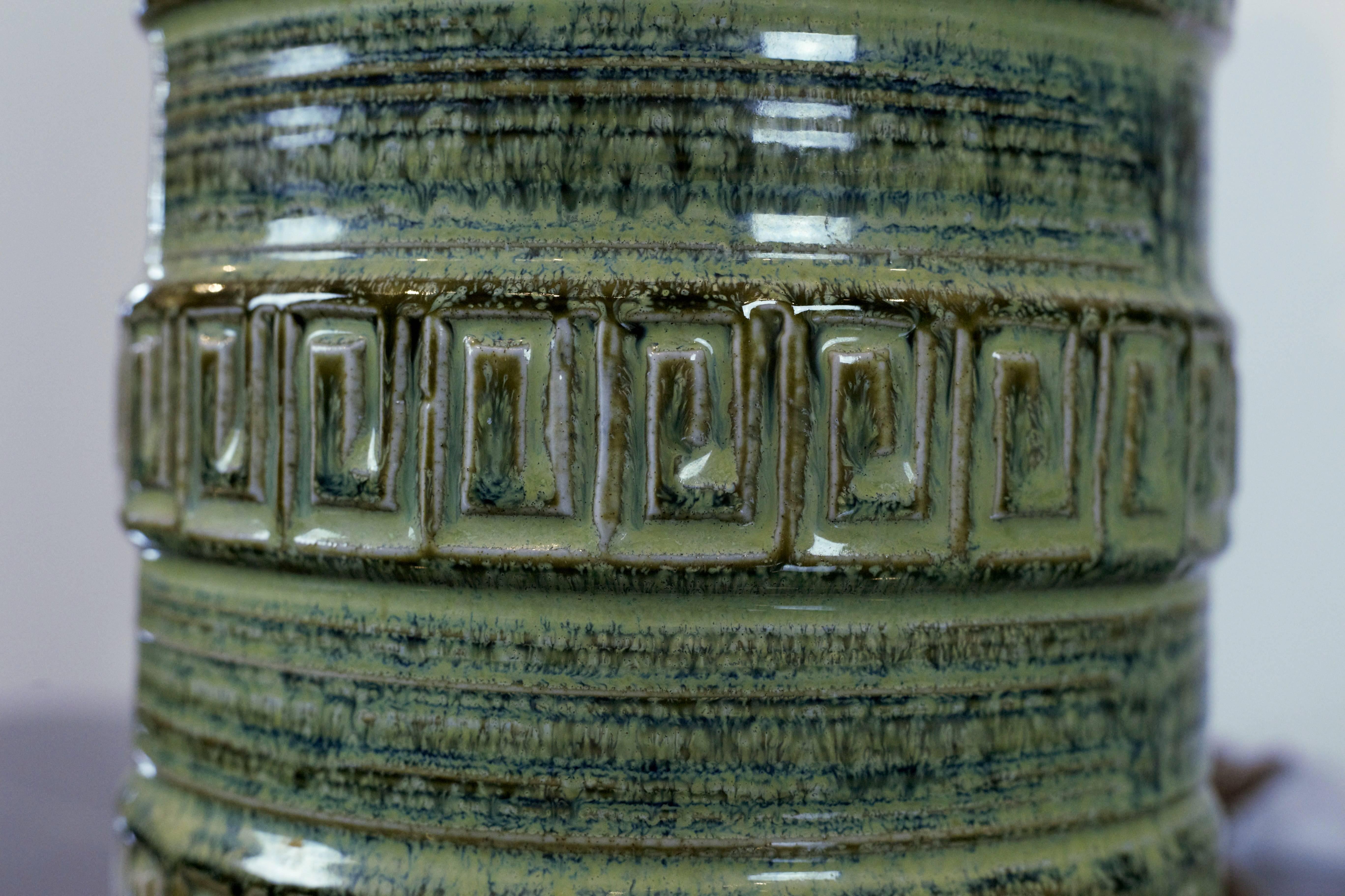 American Mid-Century Modern Pottery Lamp with Greek Key Patterning