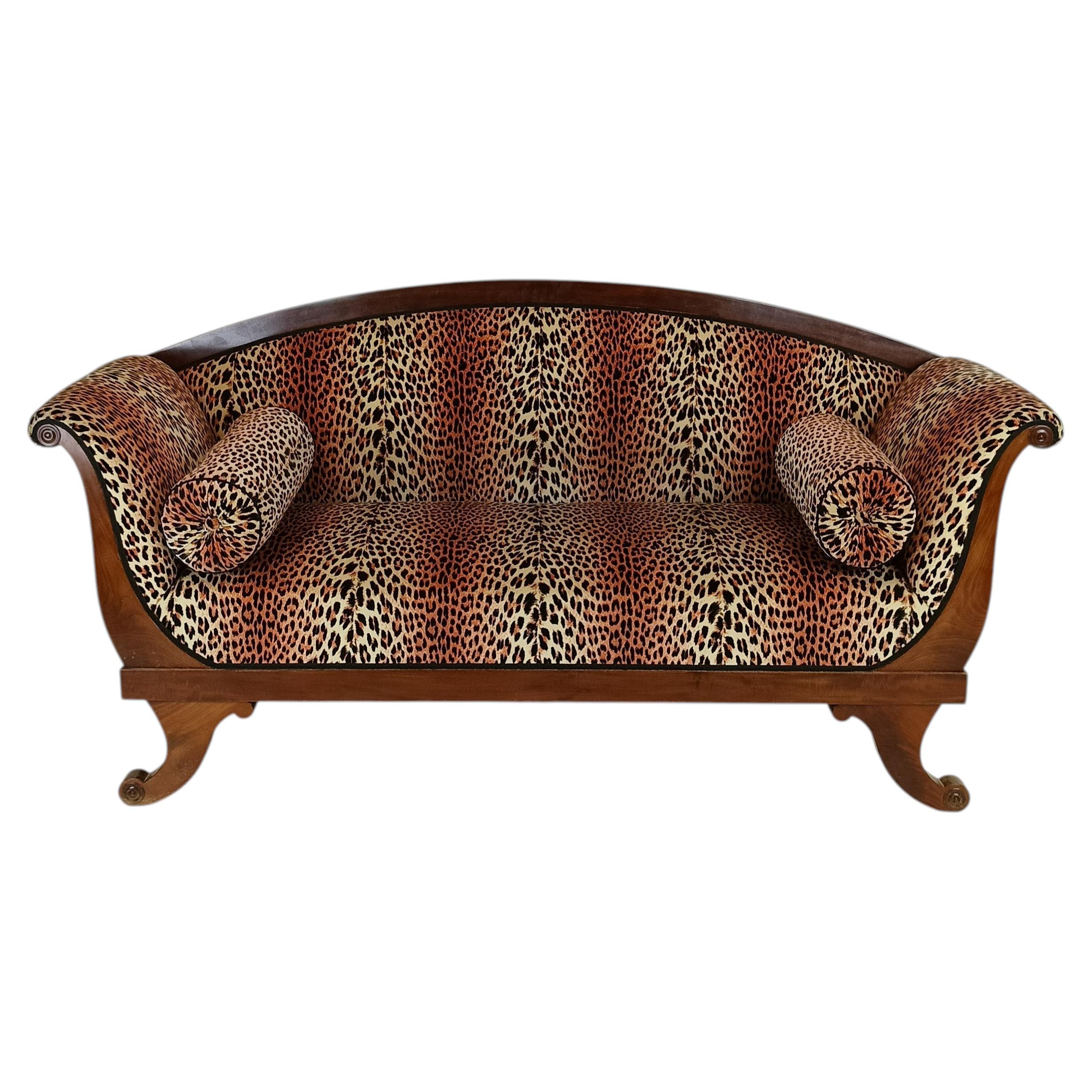 Biedermeyer Style Sofa In Leopard Trim For Sale