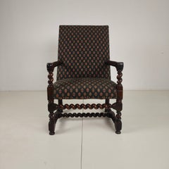 English Barley Twist Library Armchair in Dark Oak, circa 1700