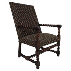 English Barley Twist Library Armchair in Dark Oak, circa 1700