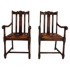 Pair of F. Parker & Son Oak Armchairs – 19th Century English