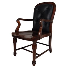 Victorian English Walnut & Leather Library Desk Chair