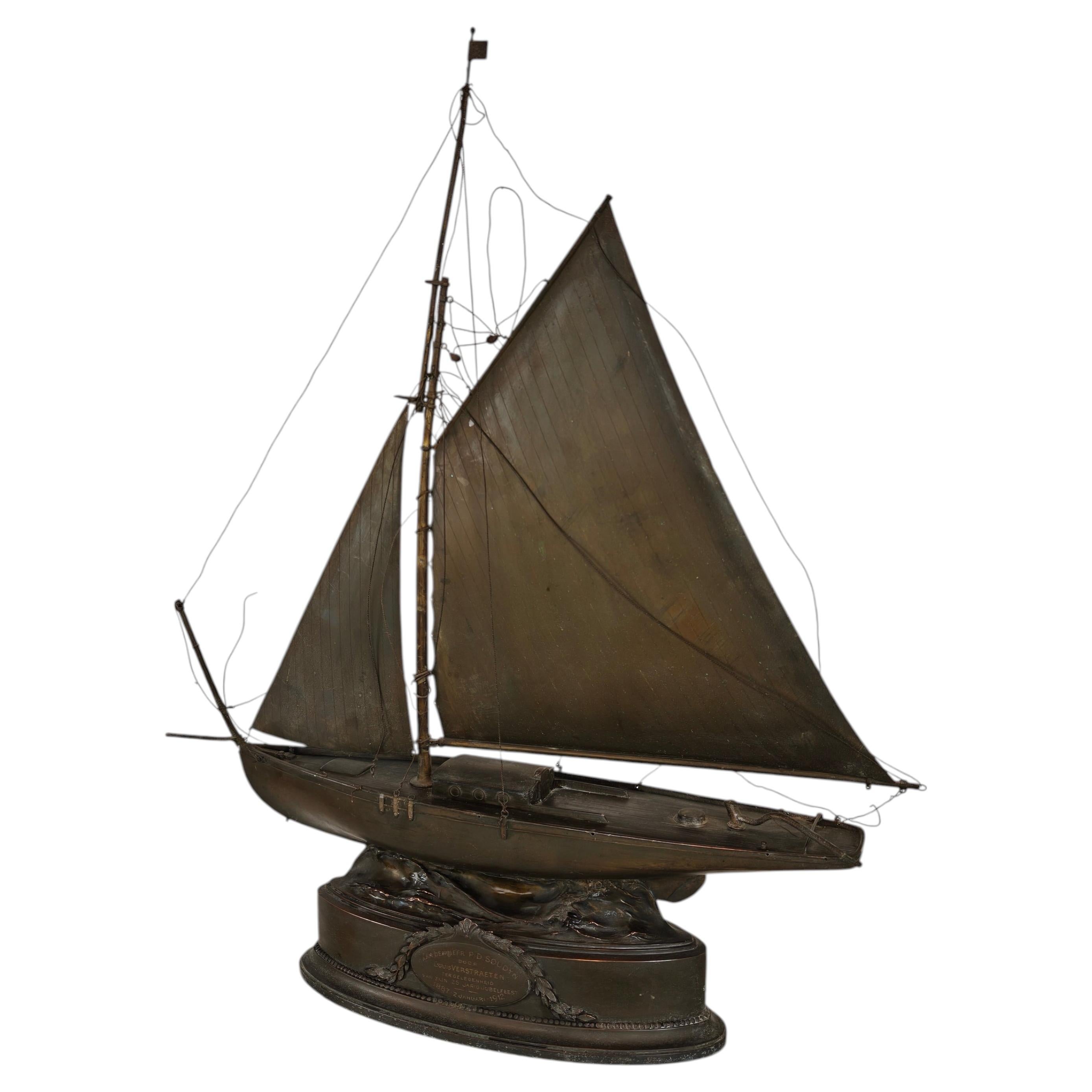 Rare Brass Sailing Ship – Signed and Crafted in 1912