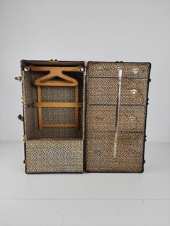Antique 1924 Belber Black Leather Steamer Trunk - Large Travel Wardrobe