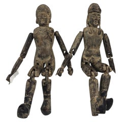 Antique Pair of Chinese Wooden Fertility Dolls – Boy & Girl Figures