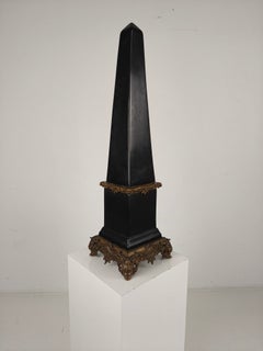 Black Porcelain Obelisk with Bronze Ornaments