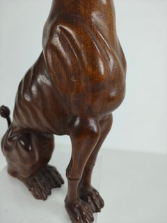 Statue de lévrier en bois sculptée à la main – XXe siècle