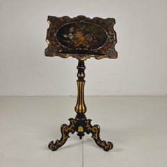 Antique French Papier-Mâché Lacquer Music Stand with Mother of Pearl Inlay c.188