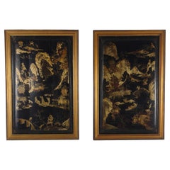 Striking Pair of 19th Century Chinoiserie Panels in Gilt Frames art