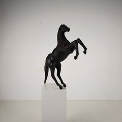 Early 20th Century Antique Leather Horse Sculpture with Glass Eyes