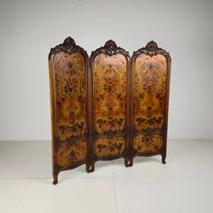 Gilt Leather Room Divider with Rich Carving, Circa 1860