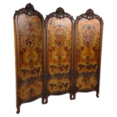 Gilt Leather Room Divider with Rich Carving, Circa 1860