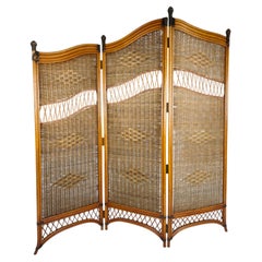 1970s Three-Panel Rattan Room Divider with Wicker Panels
