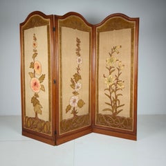Art Nouveau Room Screen with Embroidered Floral Panels, circa 1900
