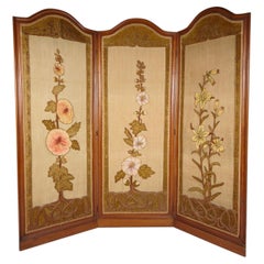Art Nouveau Room Screen with Embroidered Floral Panels, circa 1900